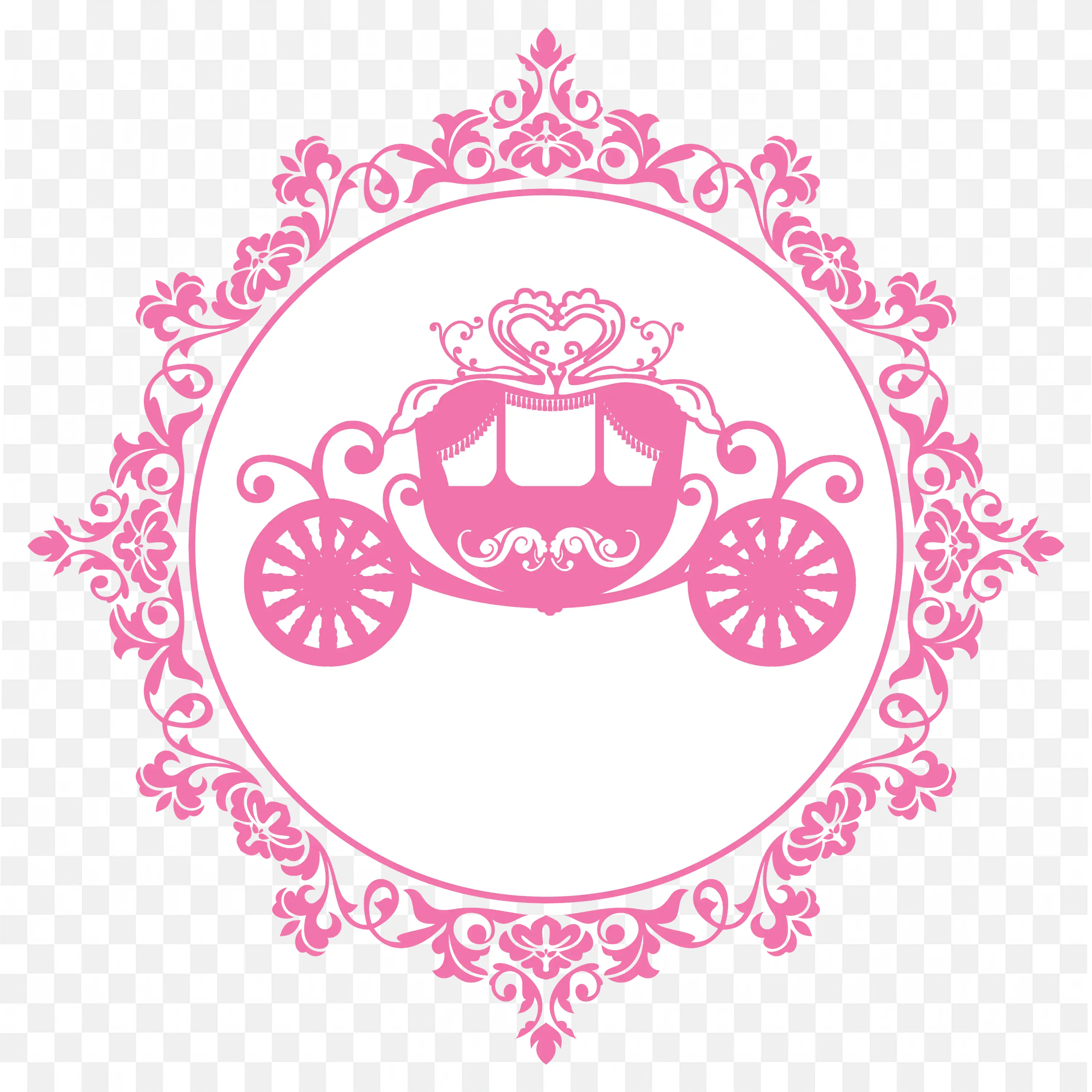 Pink Frame with Royal Princess Carriage Inside Design PNG