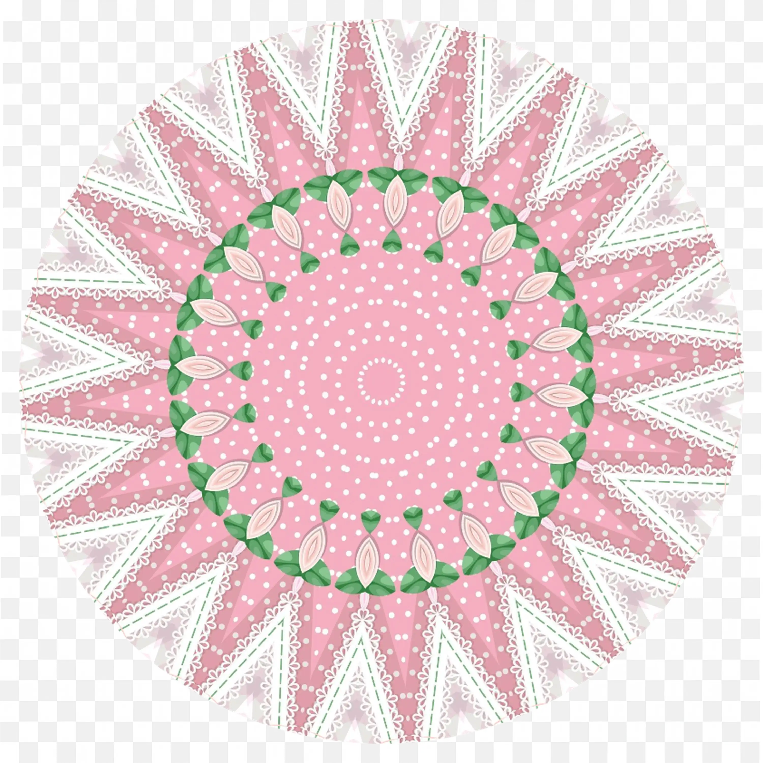 Pink and Green Floral Mandala with Lace Patterns Free PNG