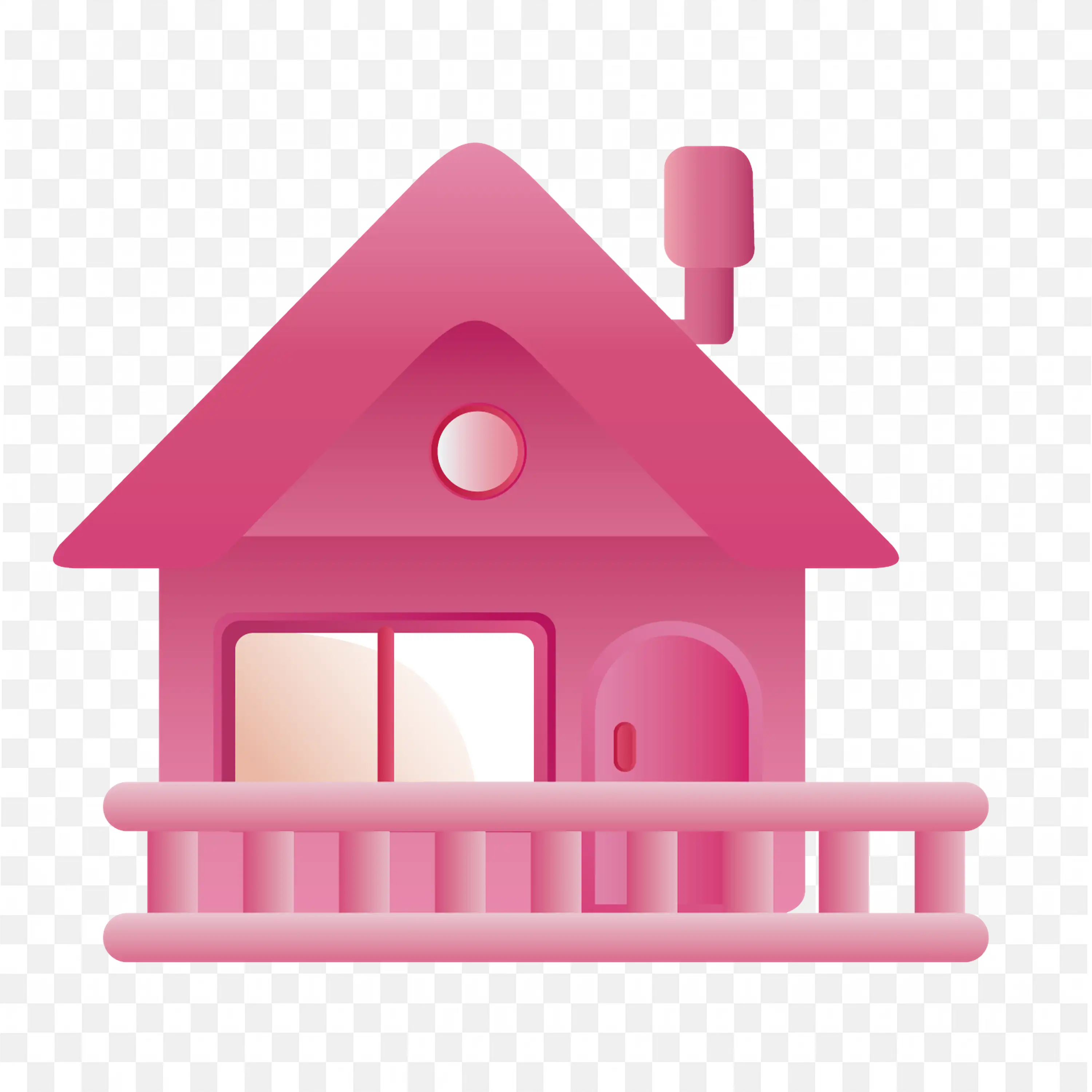 Pink House Illustration with a Front Balcony Free PNG Image