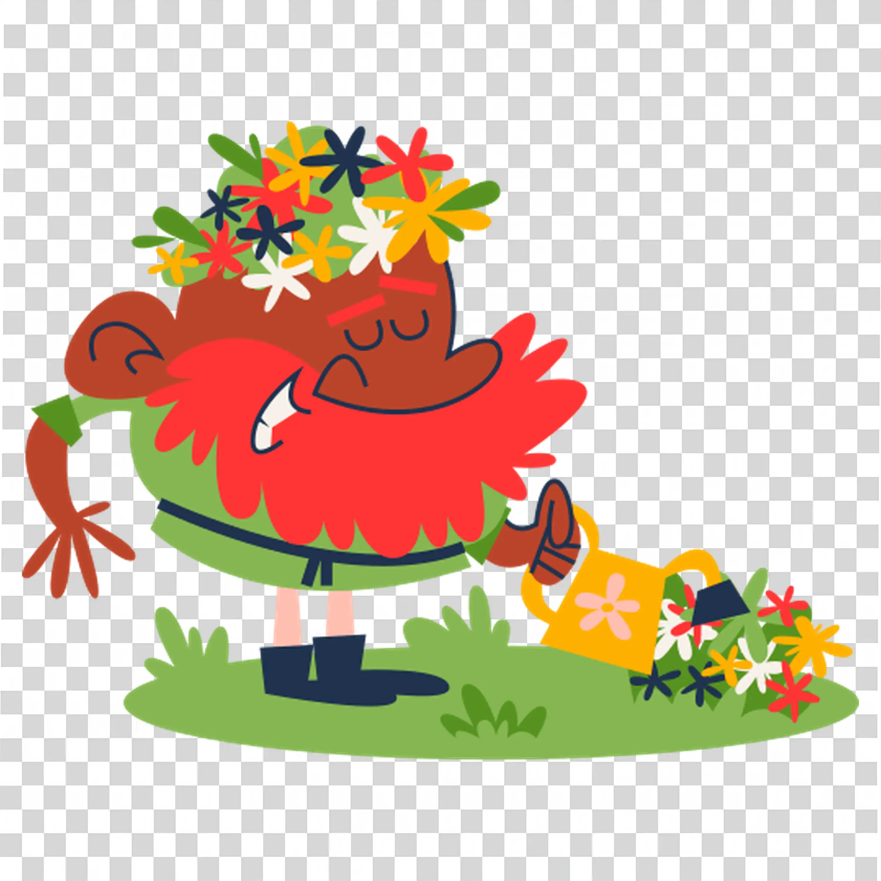 Playful animated character with curly hair free PNG