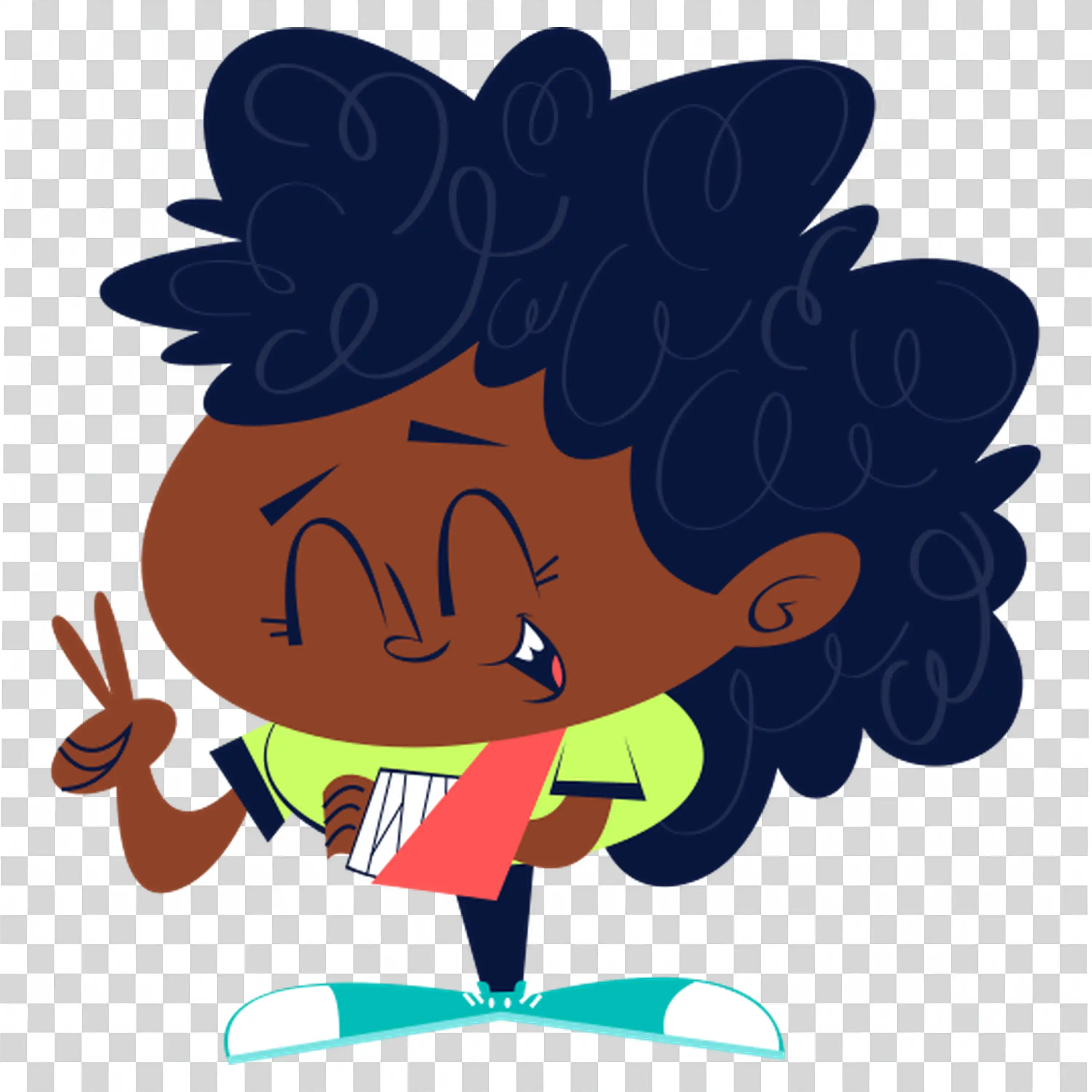 Playful Character with Curly Hair Showing Joyful Expression