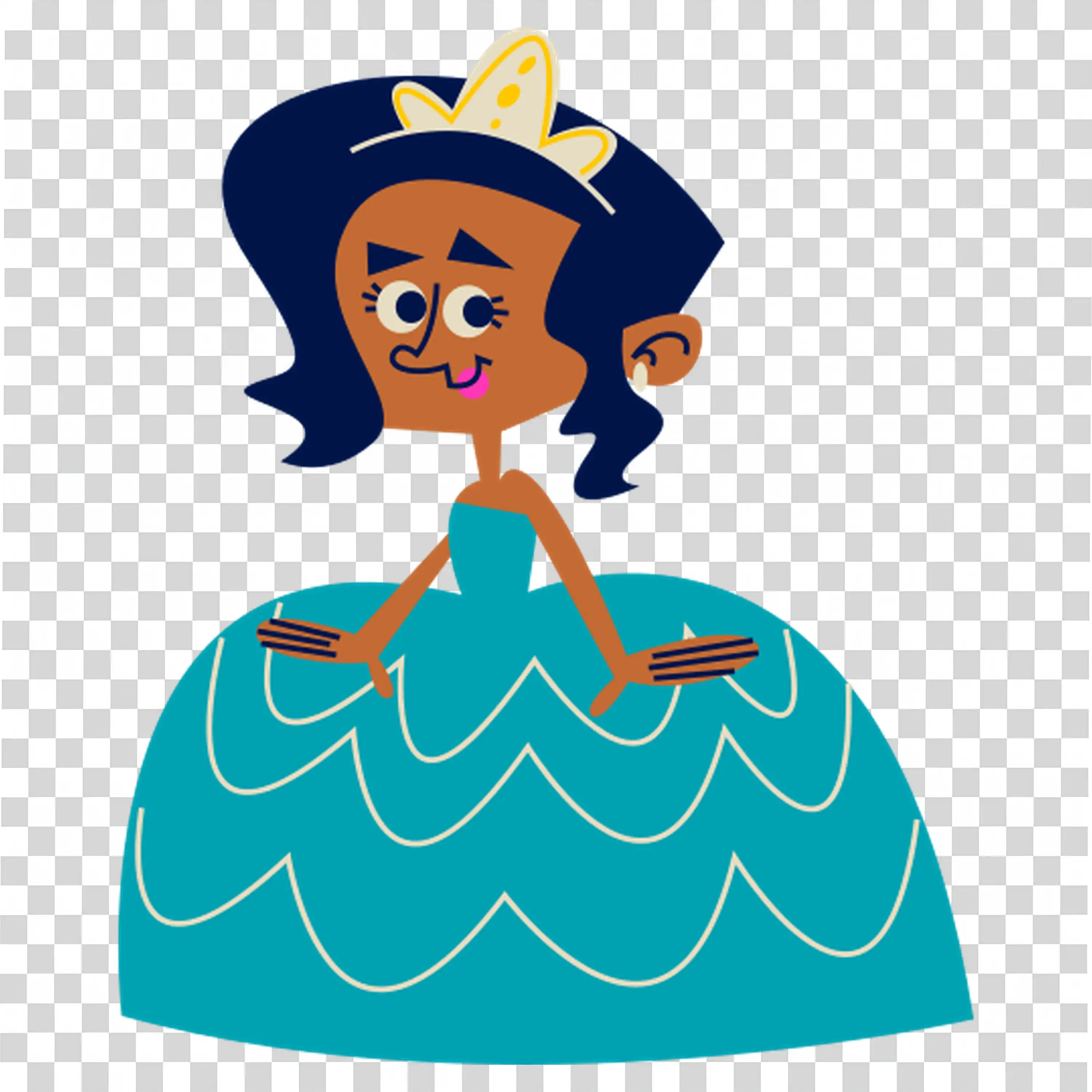 Princess in teal gown with pearls and a smiling face
