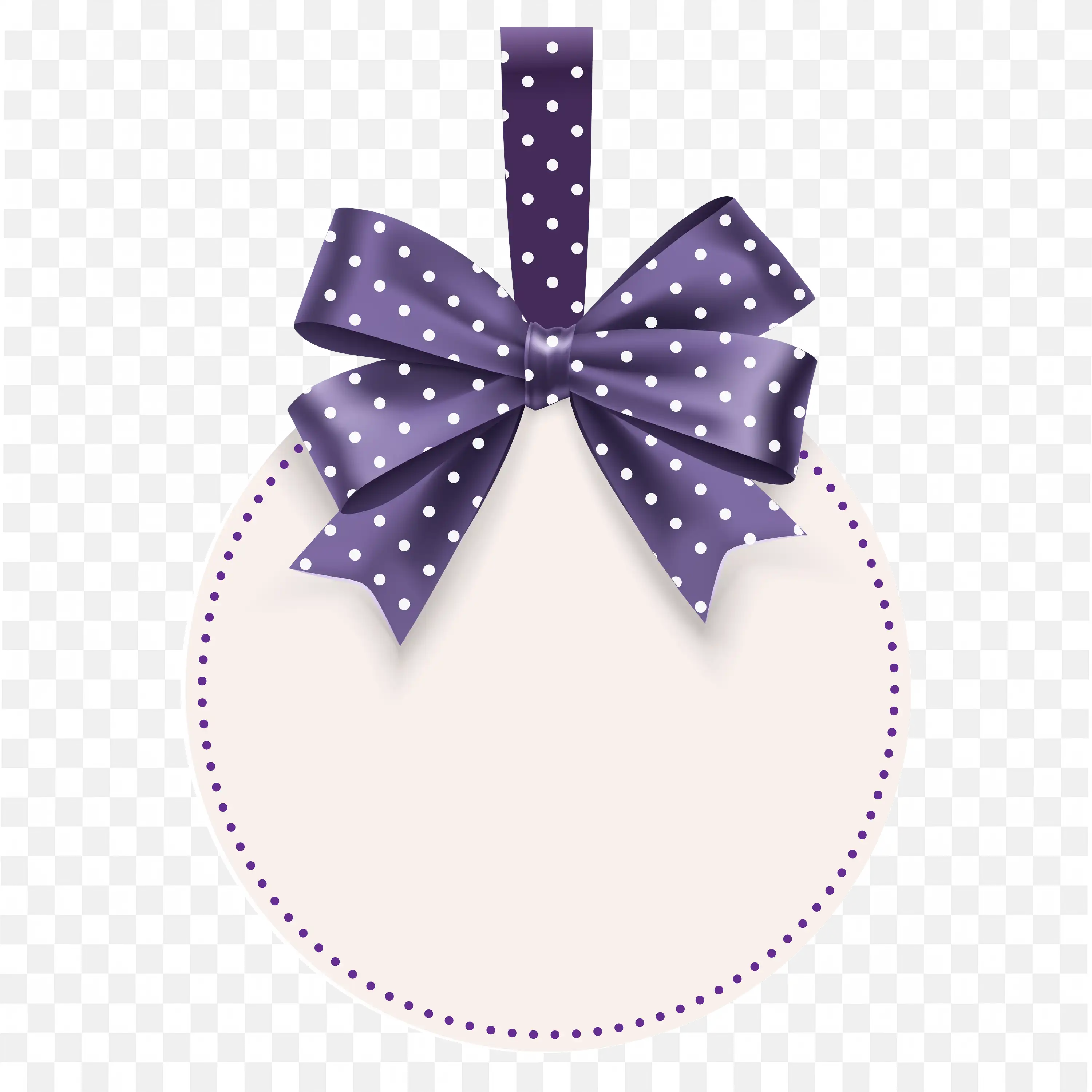 Purple Dot Ribbon Bow on Round Gift Tag with Border Free PNG