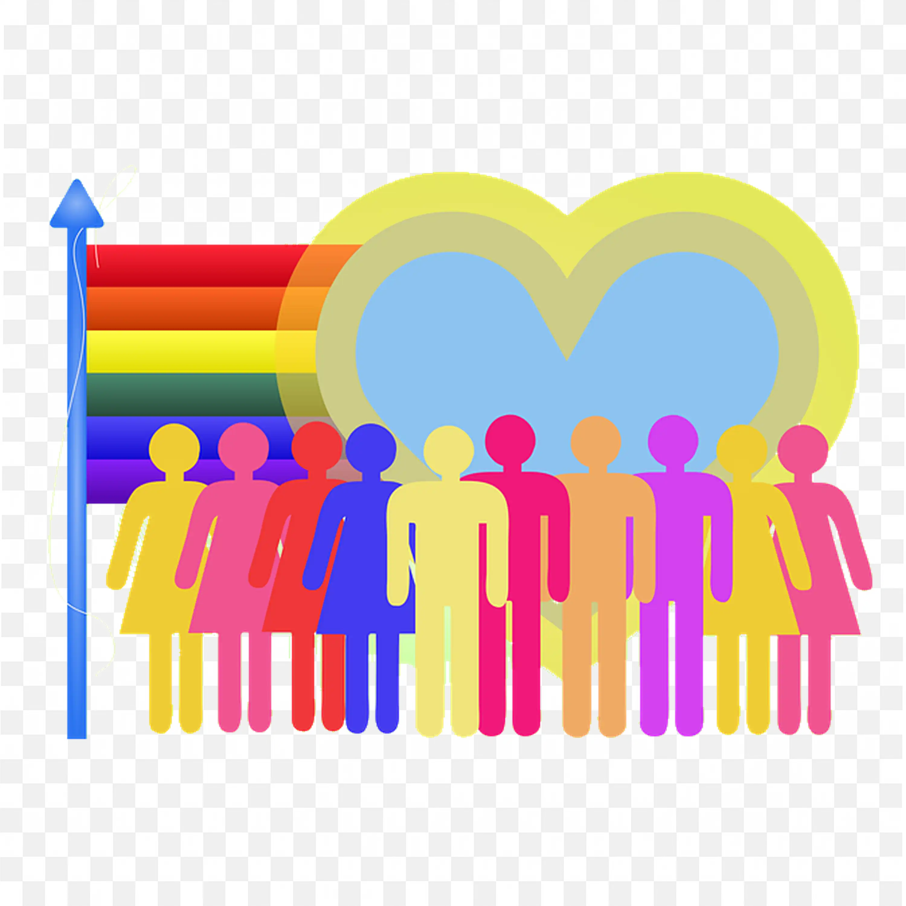 Rainbow Heart and People Figures in Colourful Design PNG