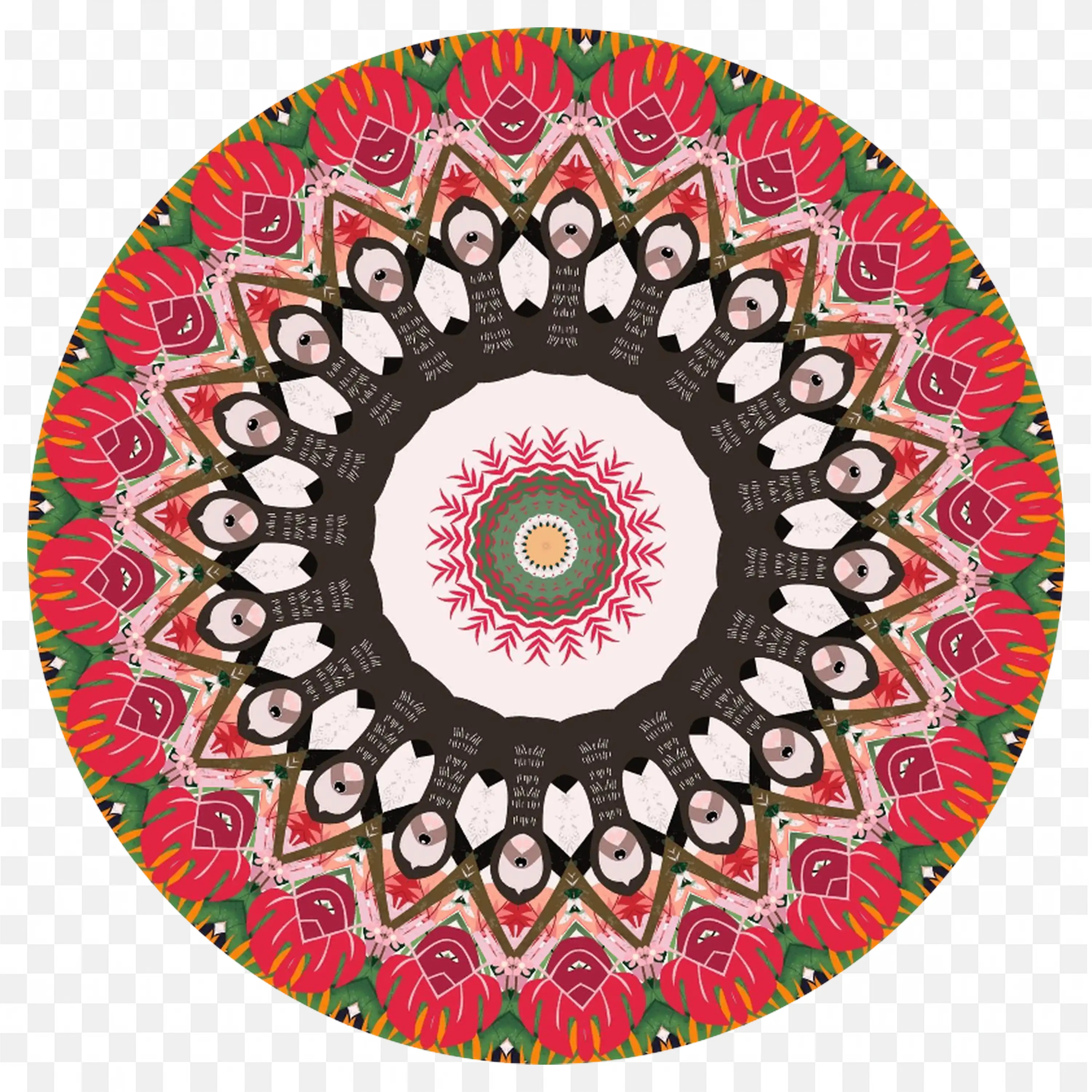 Red and Black Floral Mandala with White Details Free PNG