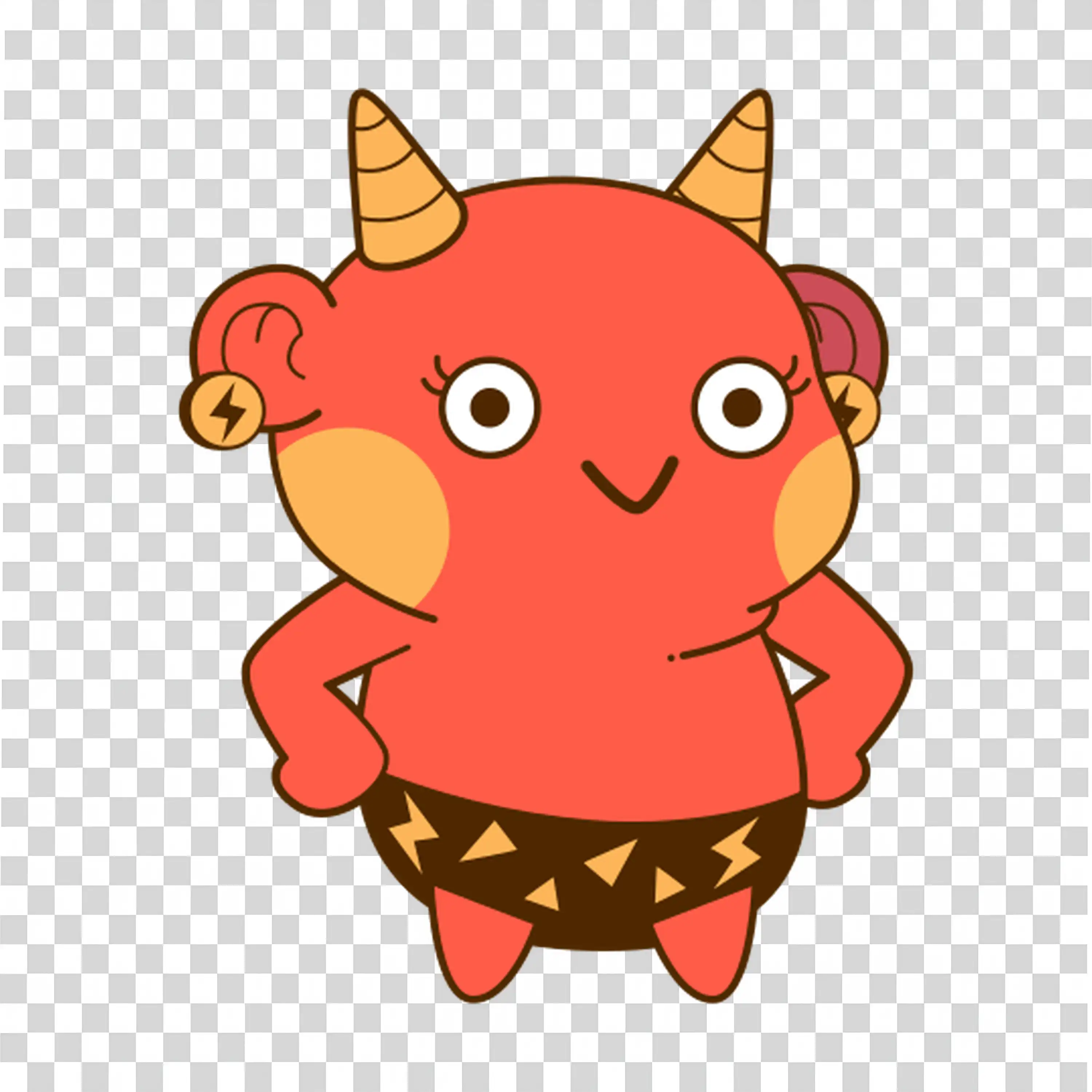 Red devil character with horns and big eyes looking cute