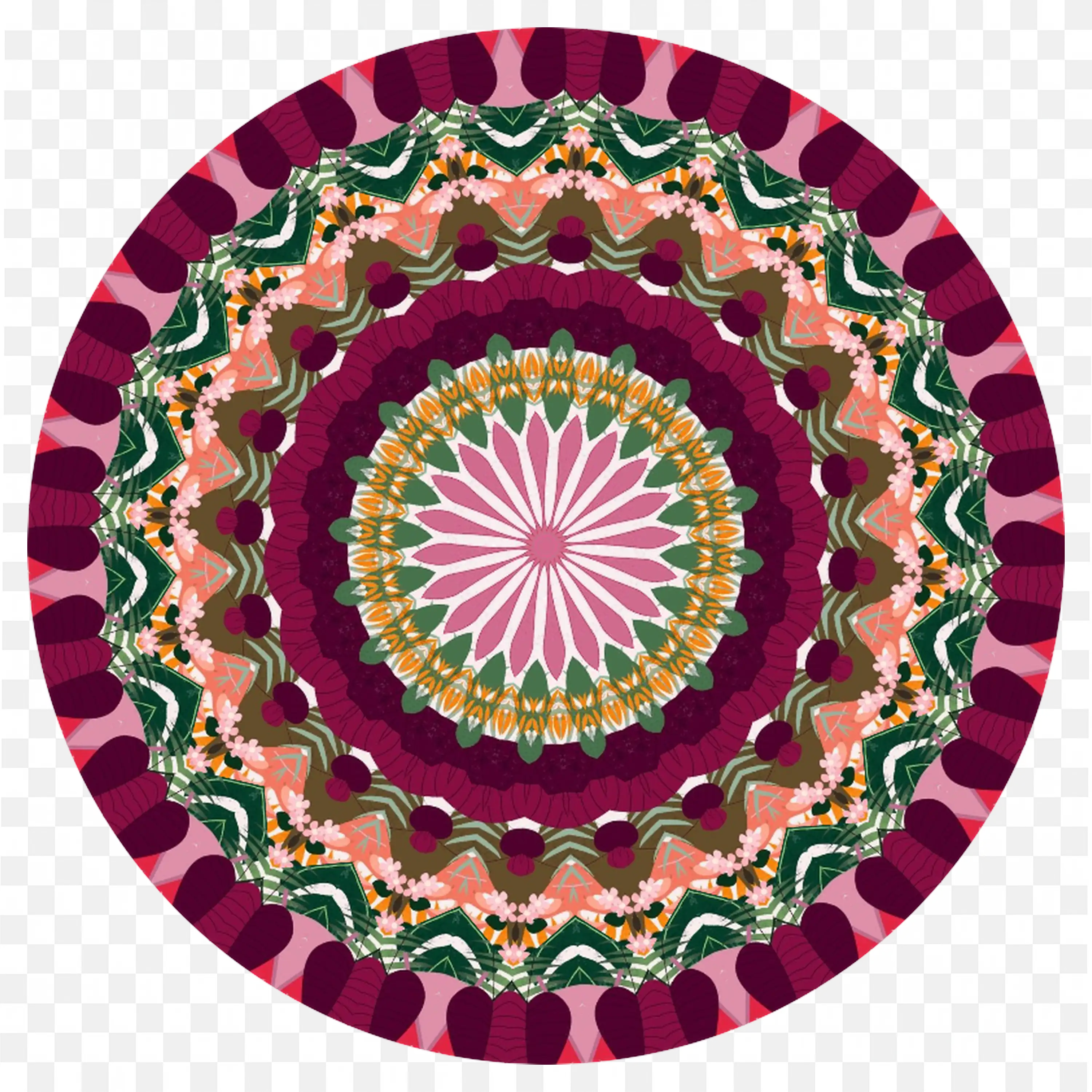 Red Green Floral Mandala with Pink Flower Shape Center