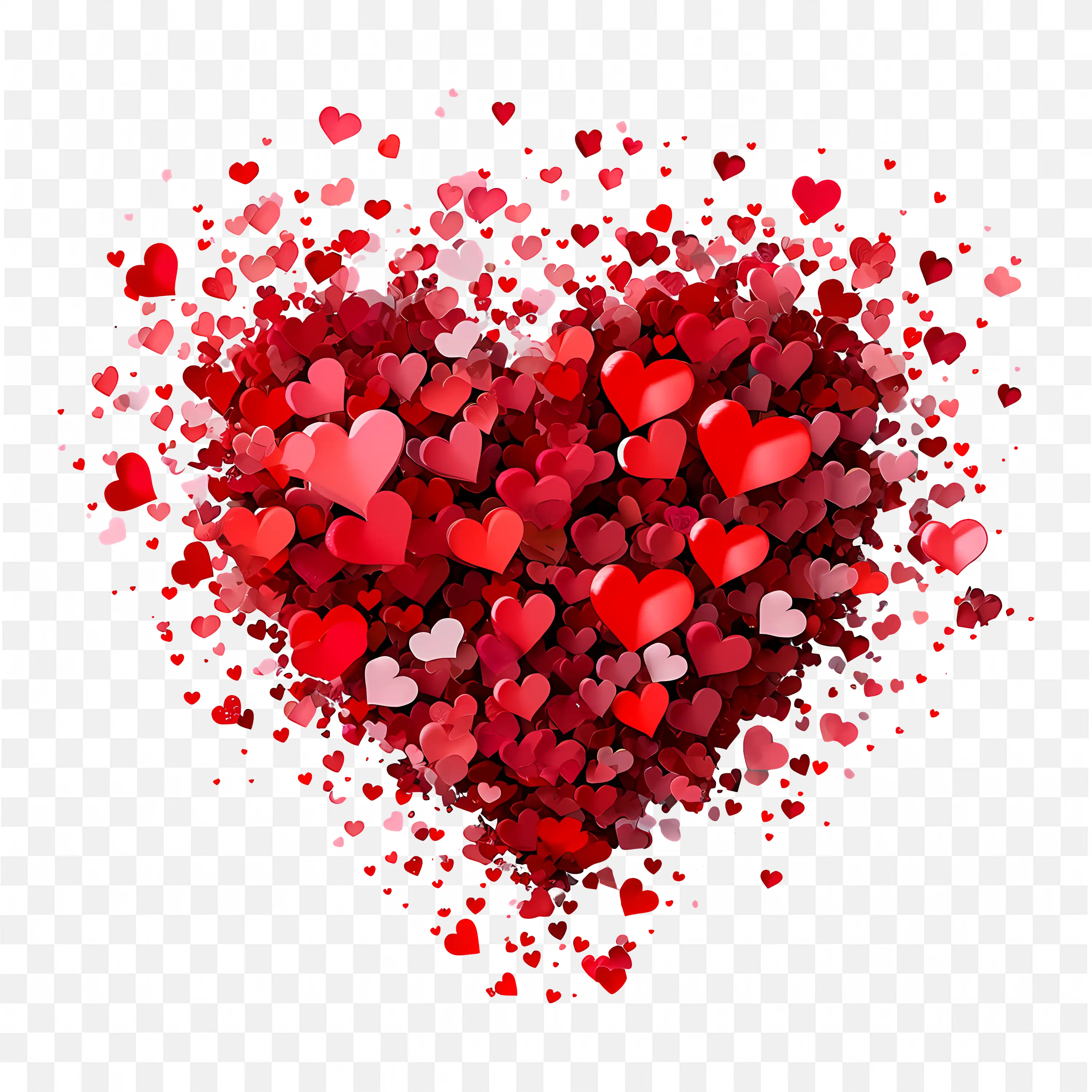 Red Heart Made of Many Small Floating Hearts Clip Art PNG