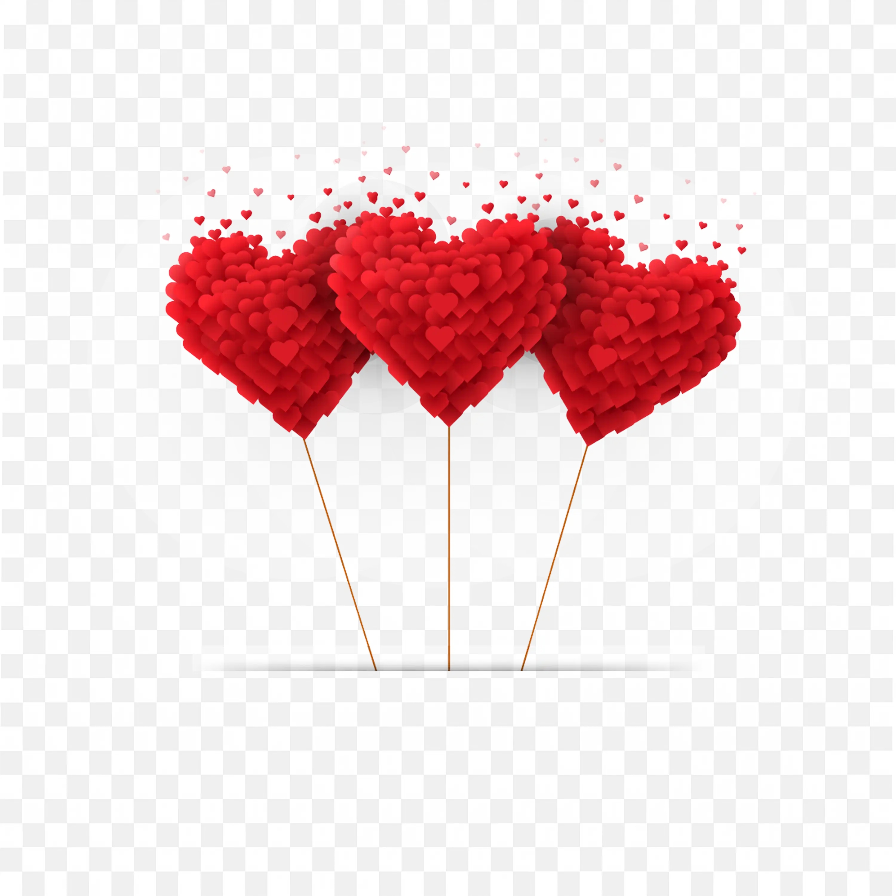 Red Heart Shaped Balloons with Confetti Floating Up PNG