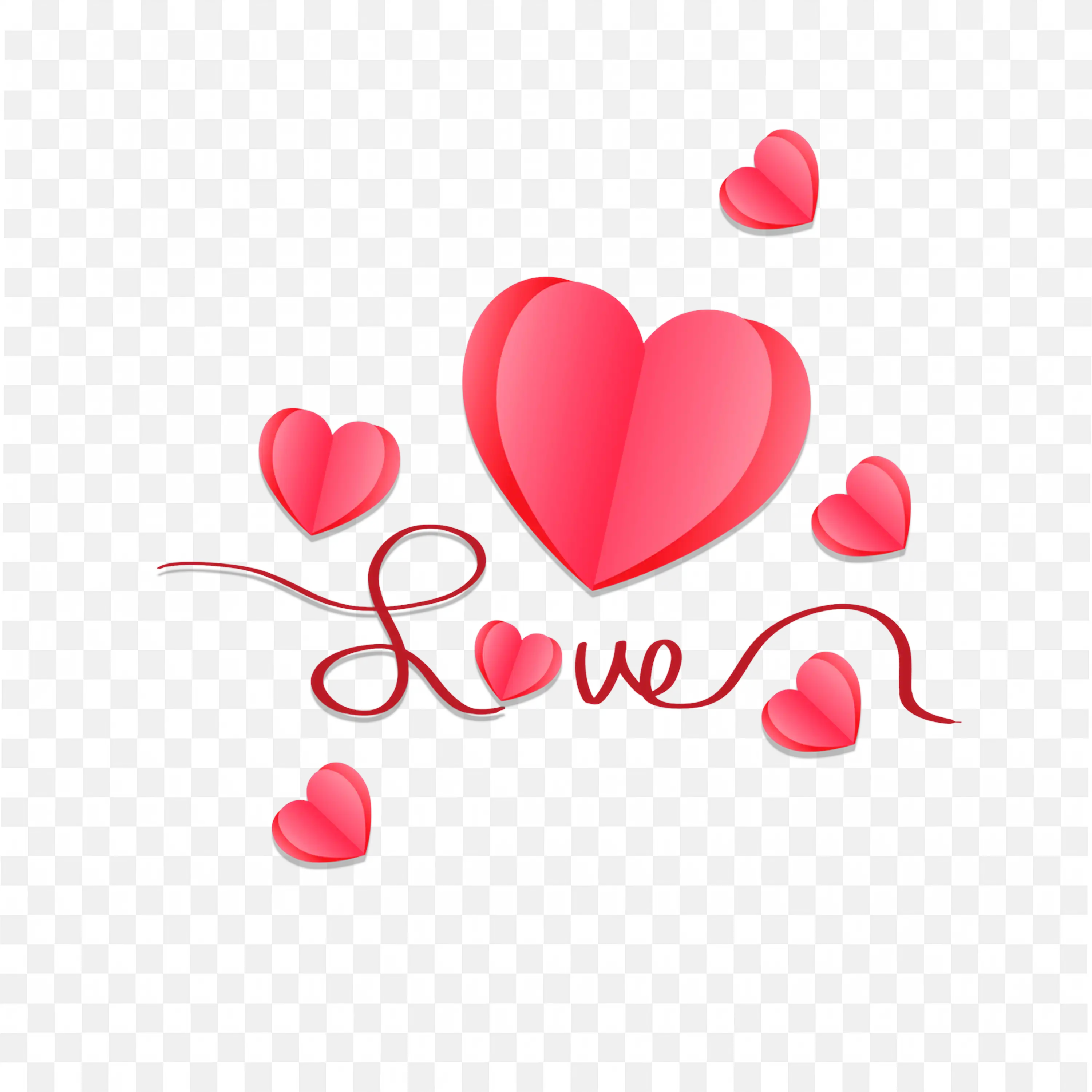 Red Hearts with Love Script and Small Heart Shapes PNG