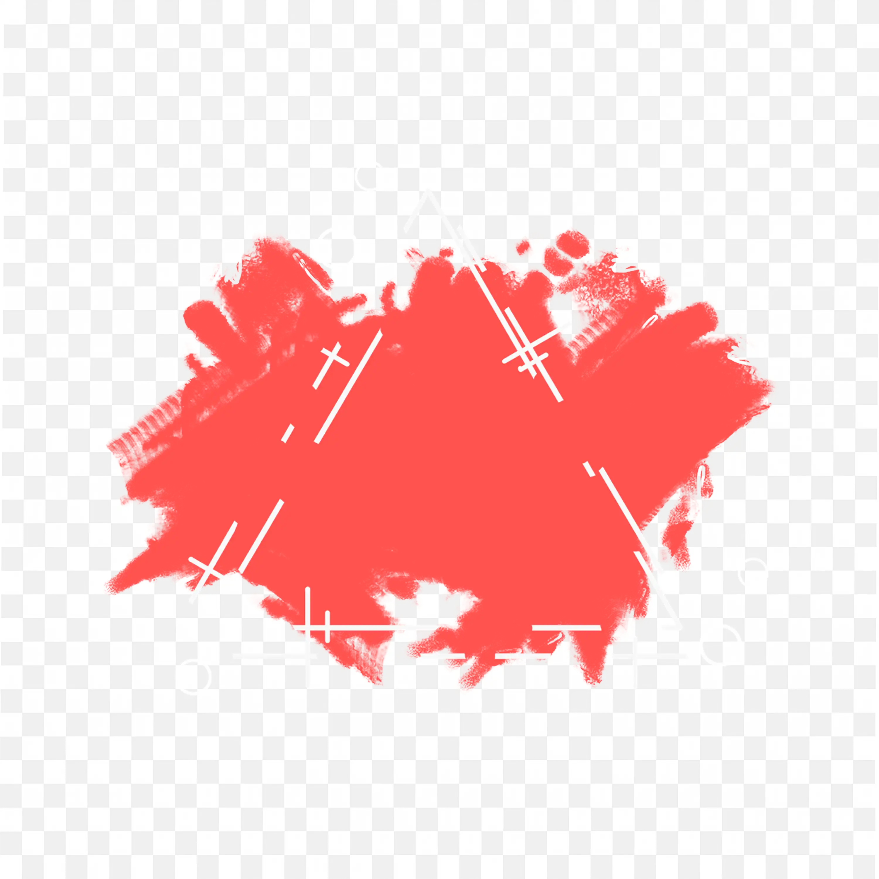Red Paint Splash with White Geometric Triangle and Lines PNG