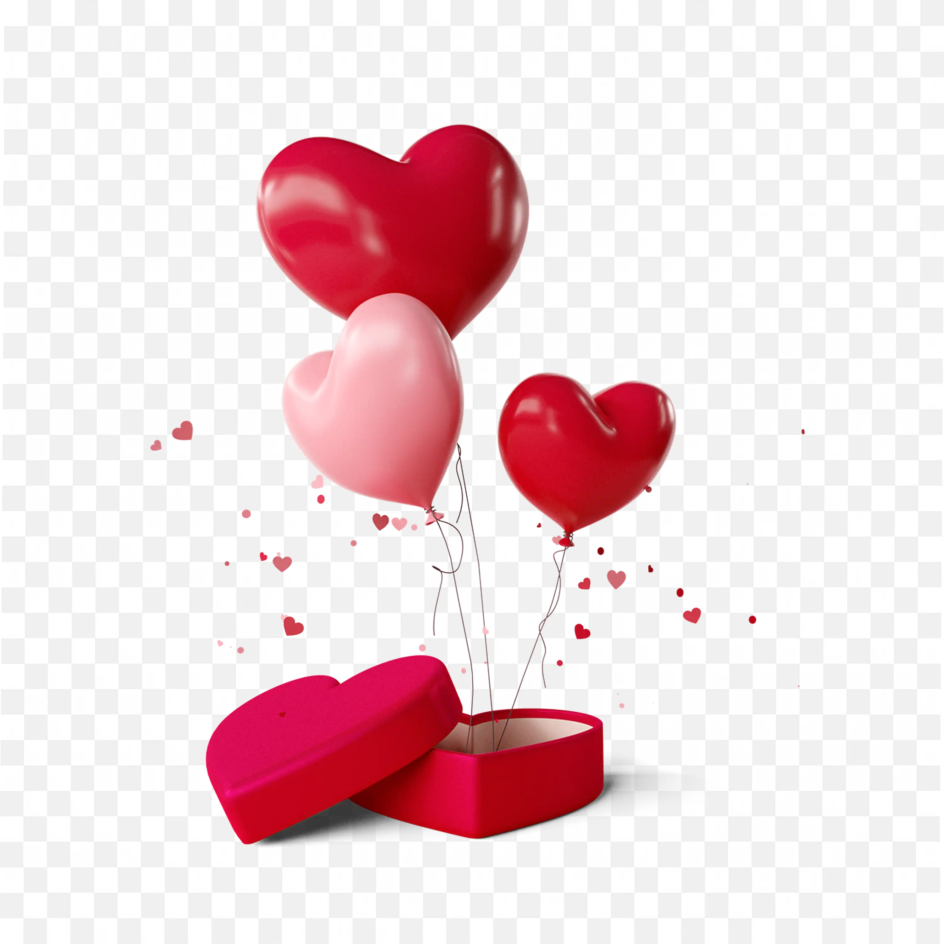 Red and Pink Heart Balloons Rising From Gift Box Free PNG