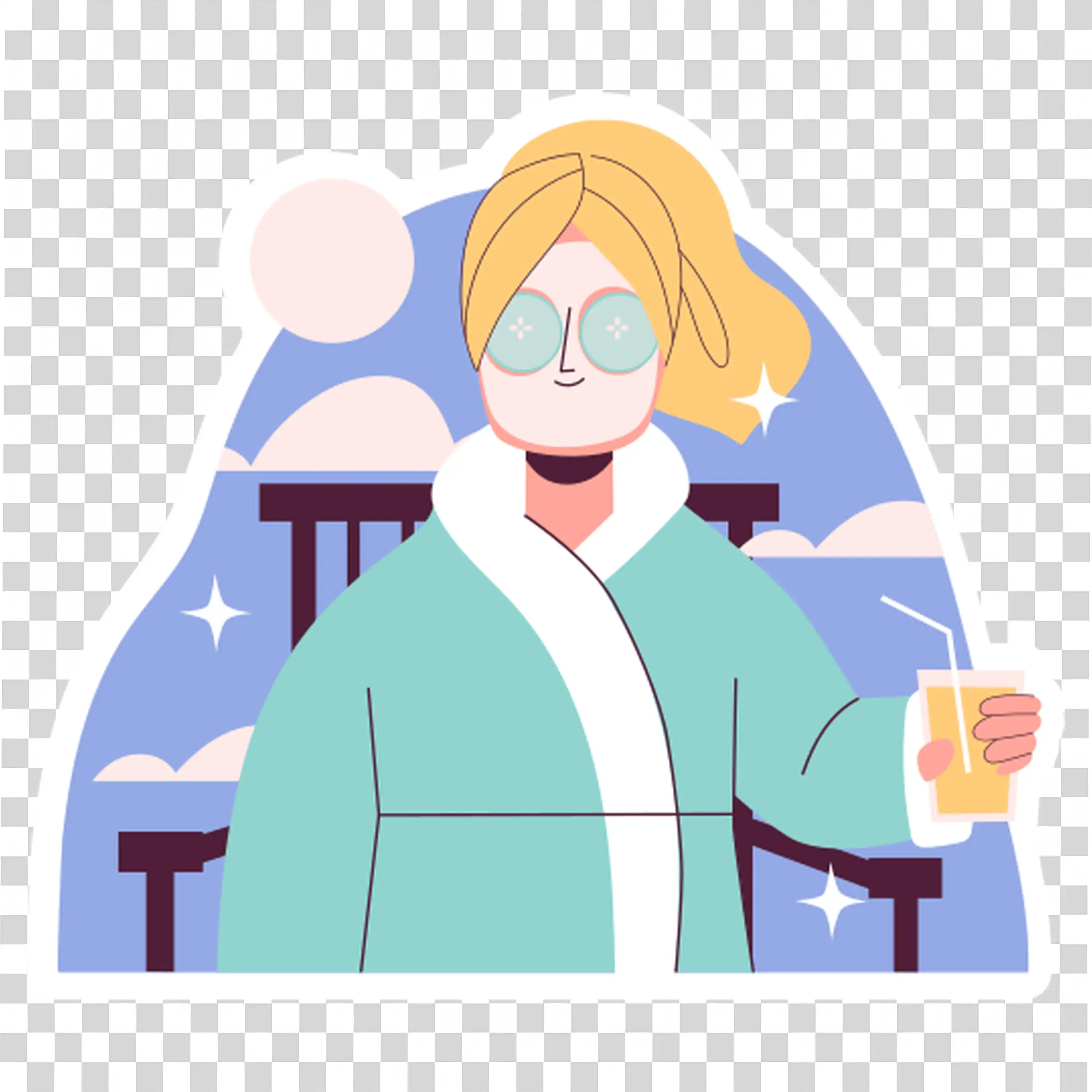 Relaxed Character with Drink Embodying Calmness and Comfort