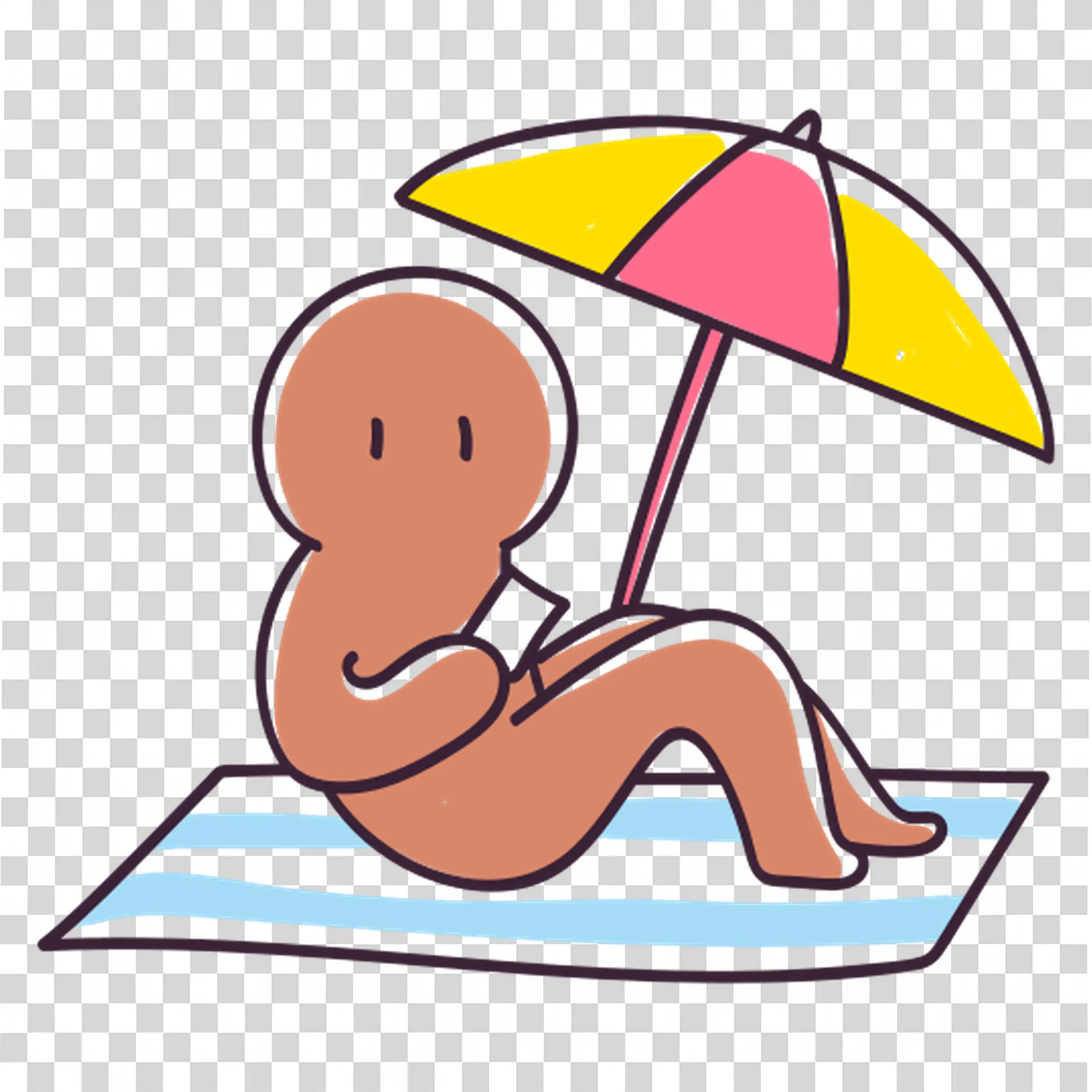 Relaxing octopus sunbathing under umbrella at the beach