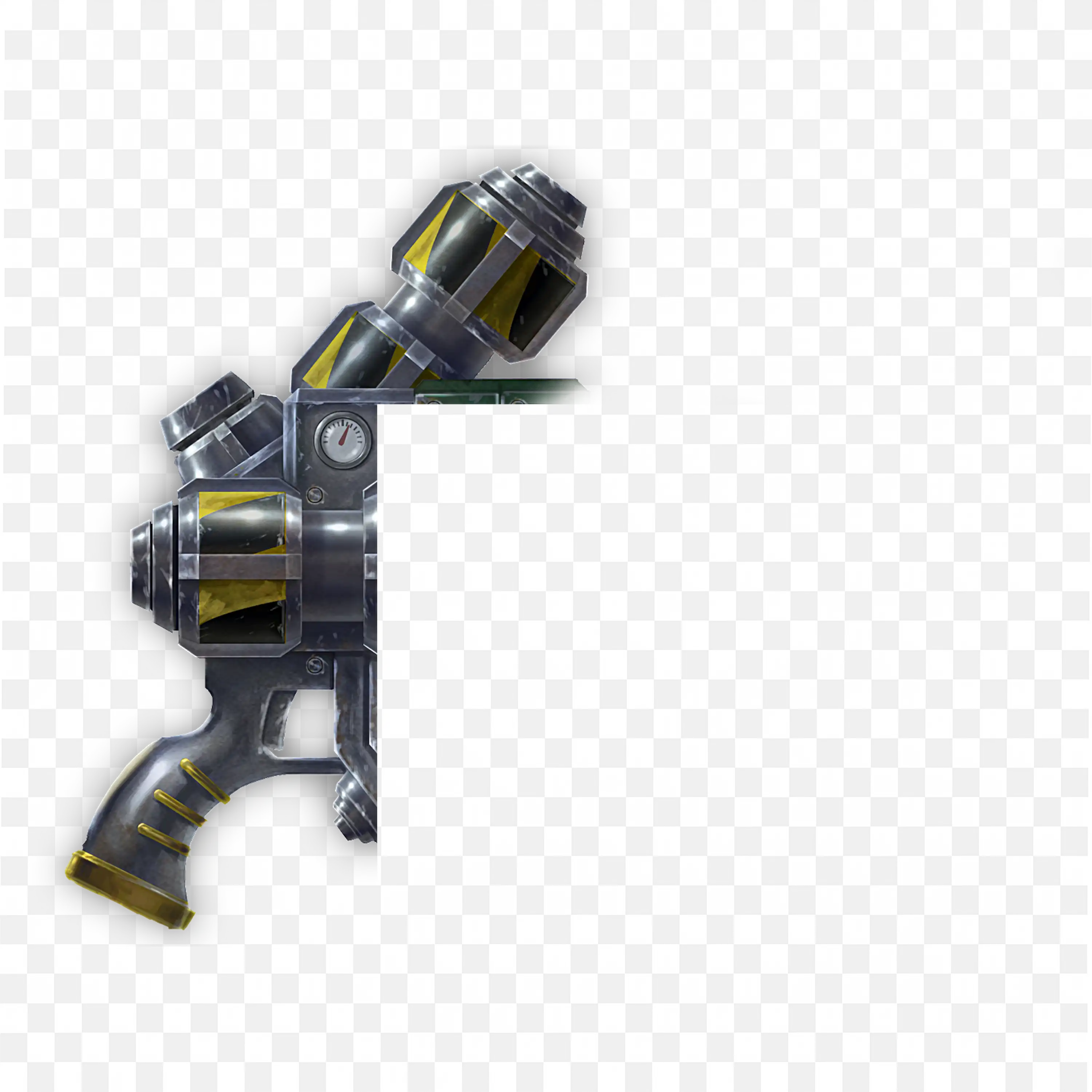 Retro Ray Gun with Metallic and Yellow Warning Signs PNG