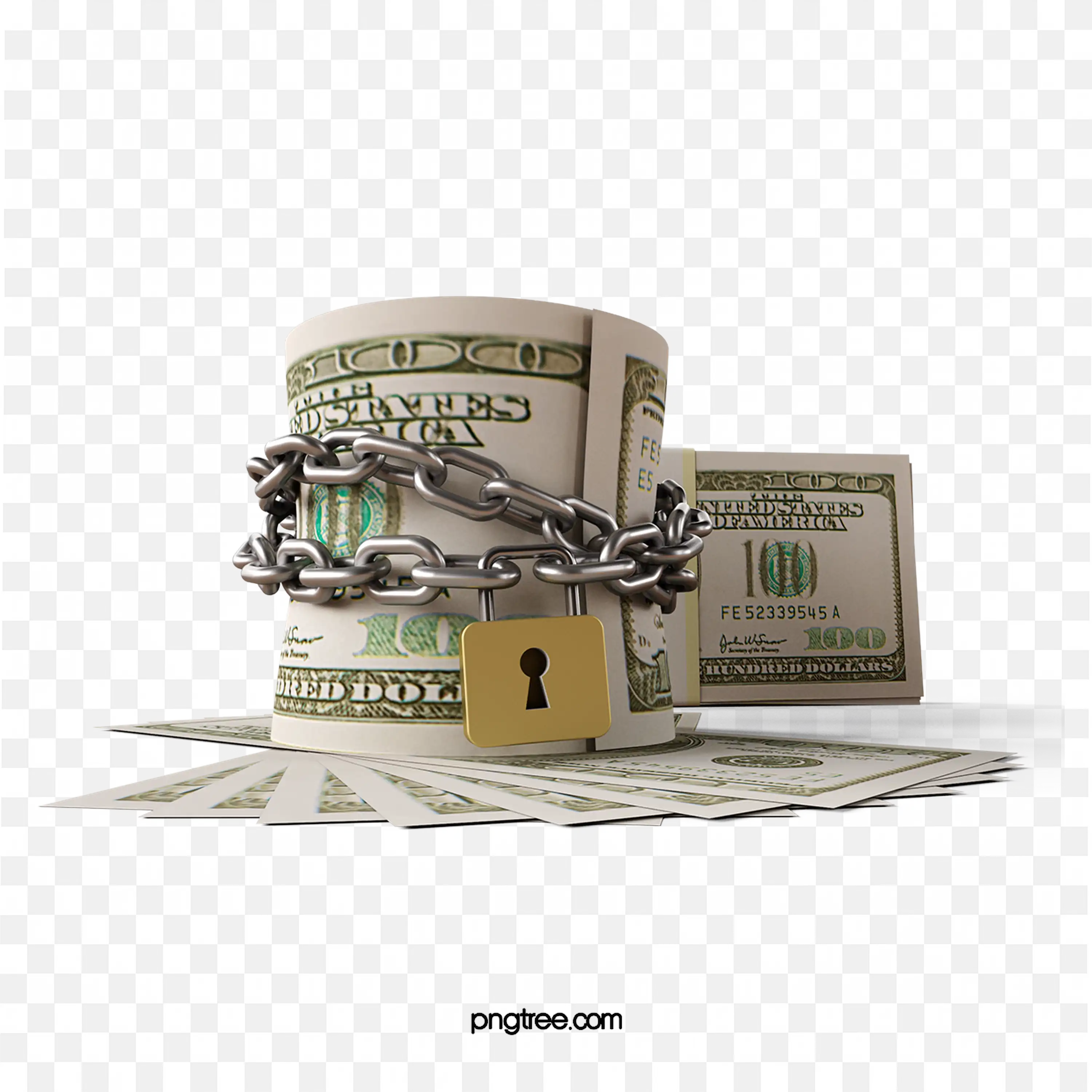 Roll of Money Chained with Lock Symbolizing Financial Safety