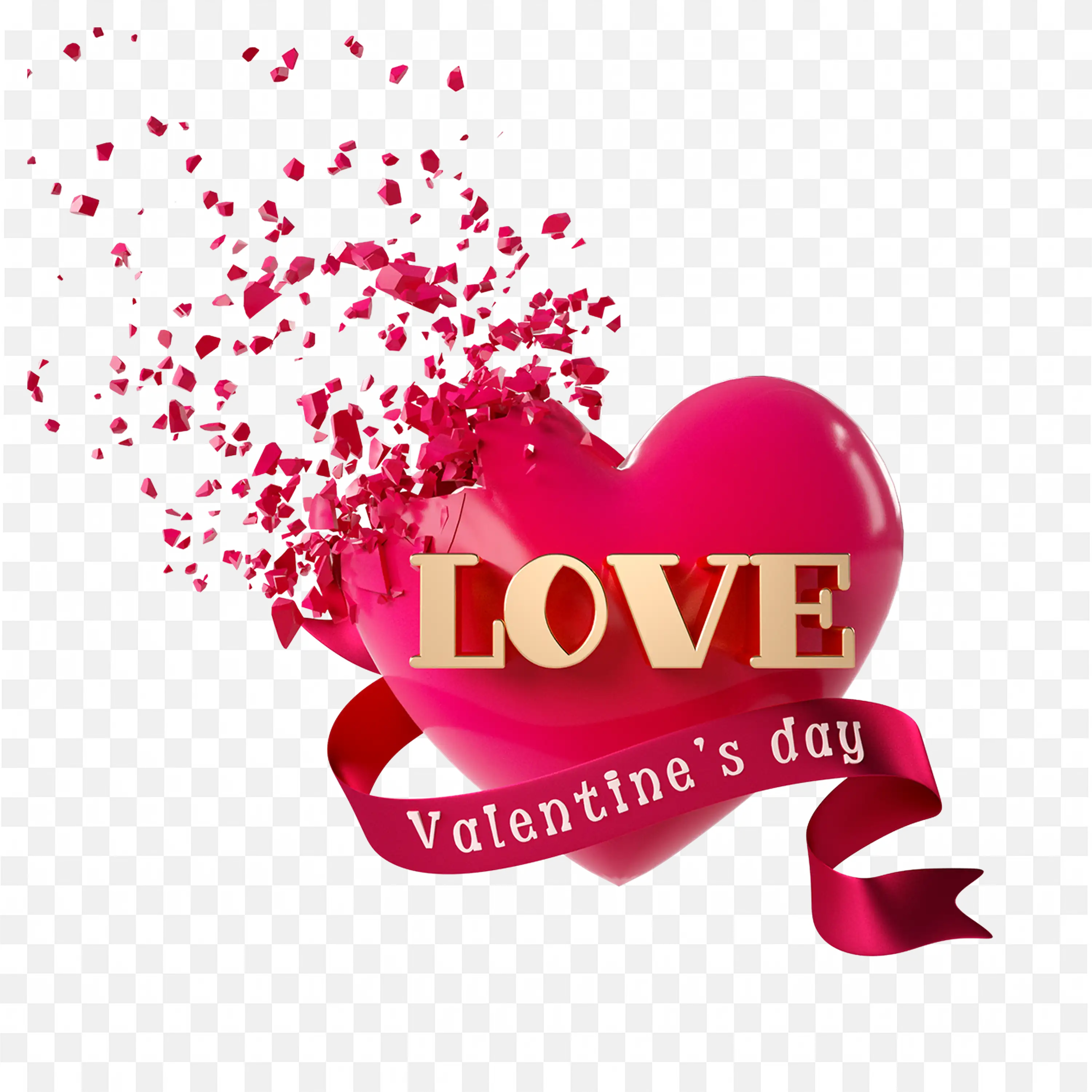 Romantic Red Heart with Love Text and Valentines Day Ribbon