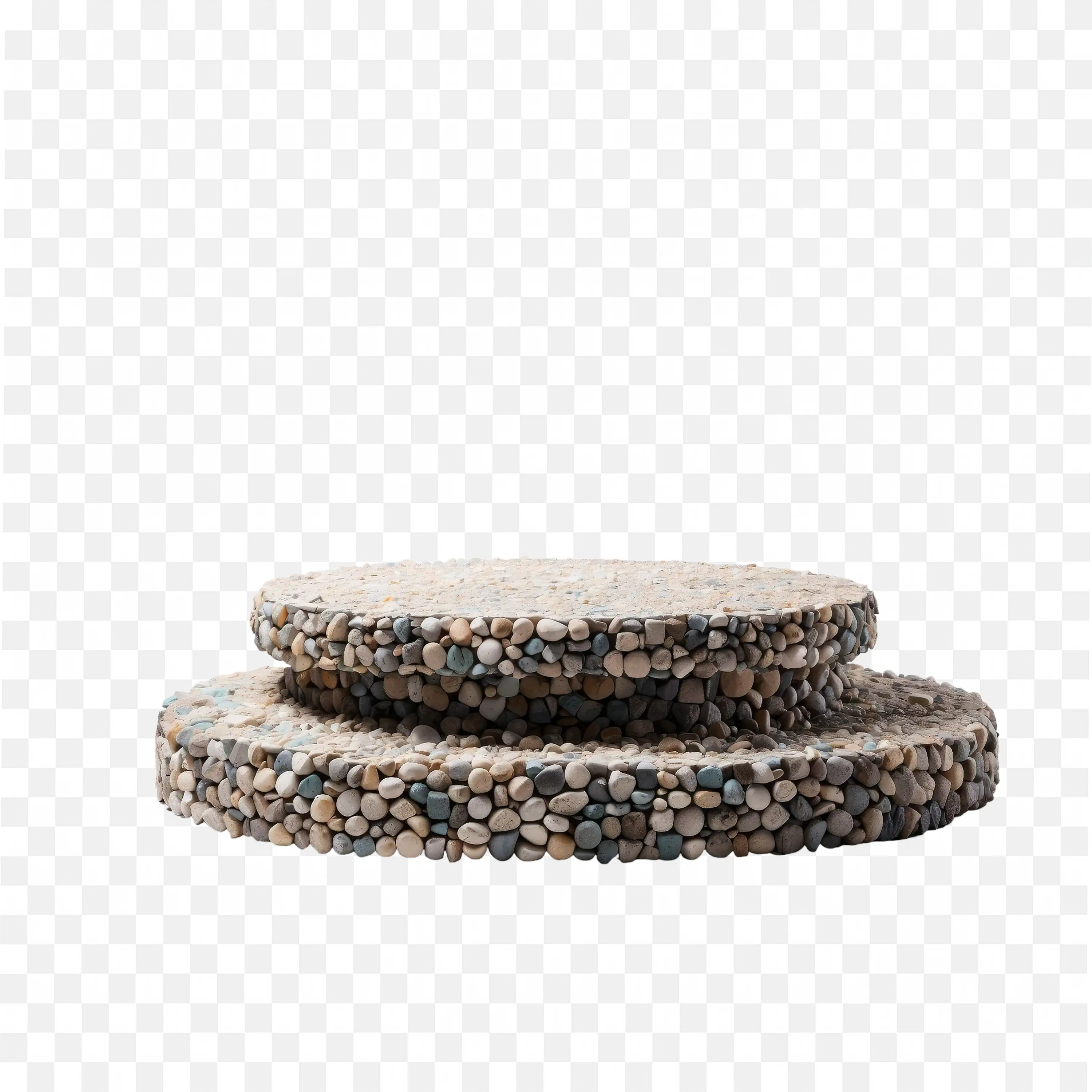 Round Stone Display Stand Made with Small River Pebbles