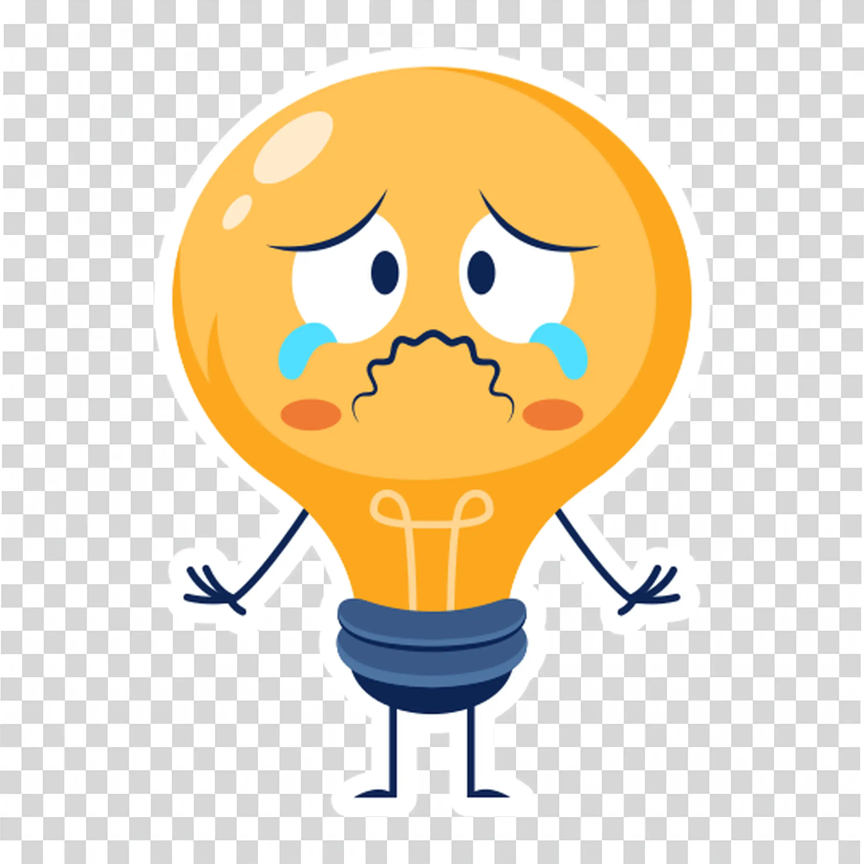 Sad Light Bulb Character with Droopy Face and Frown