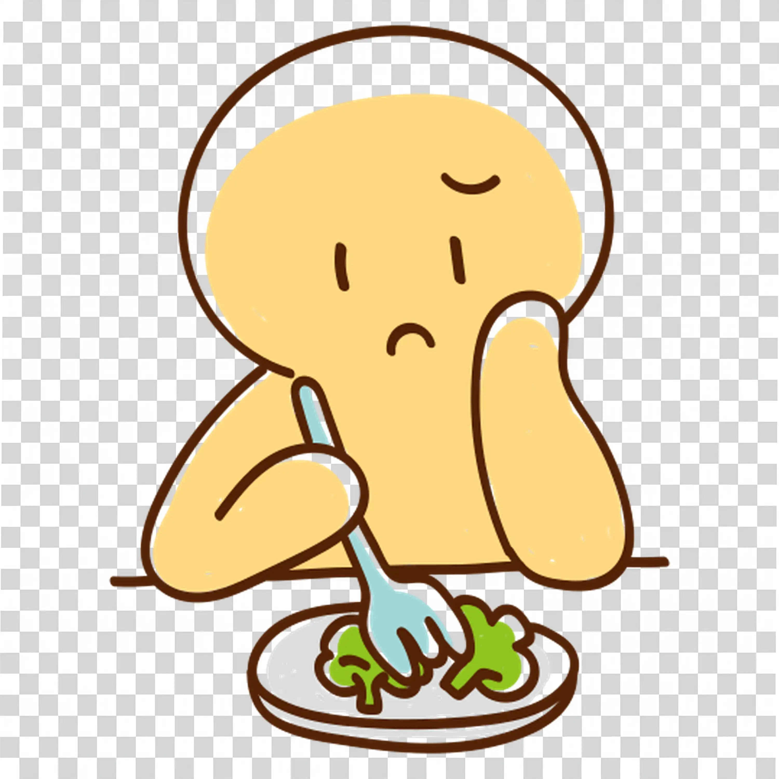 Sad person sitting with uneaten salad on table free PNG