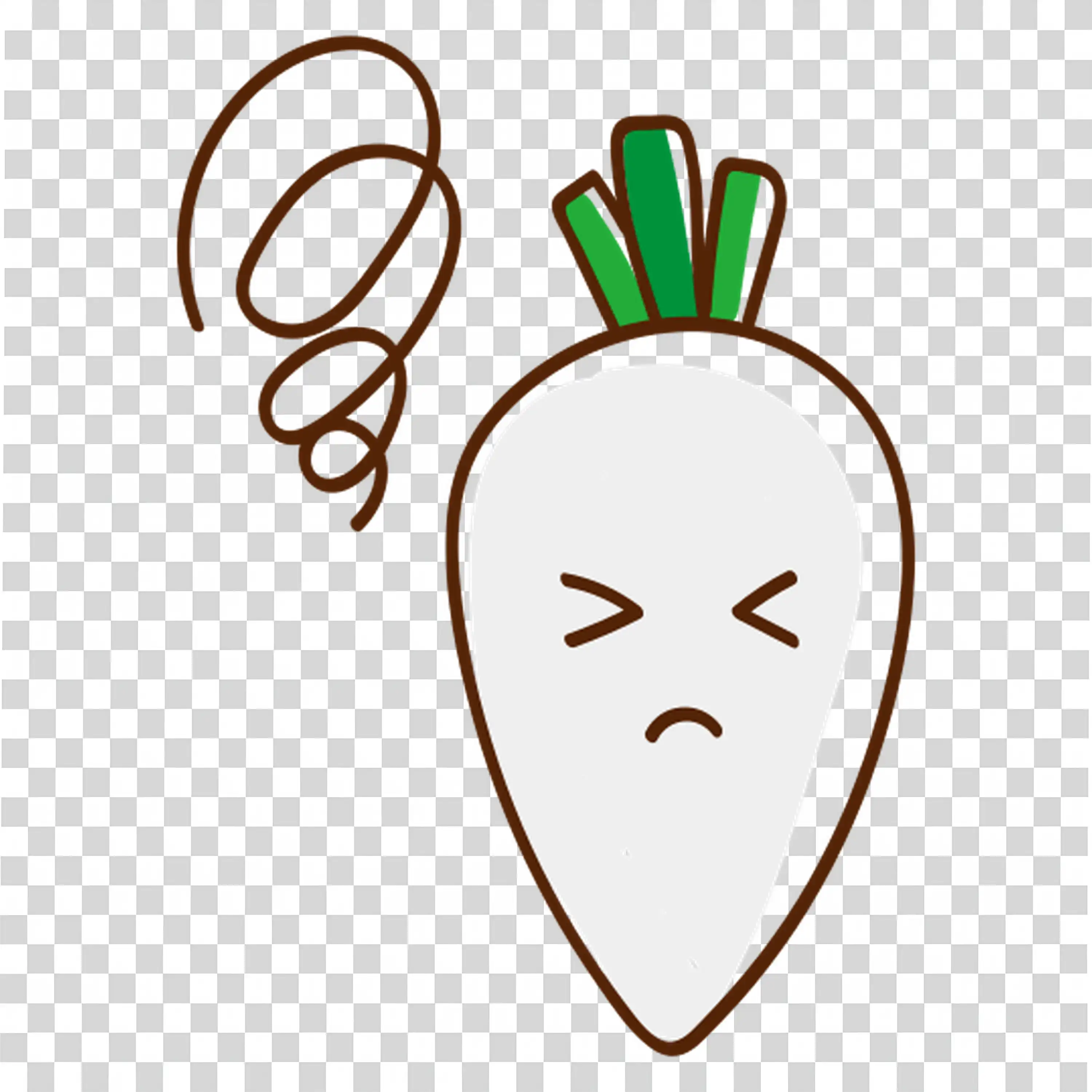 Sad white radish character with sad expression free PNG
