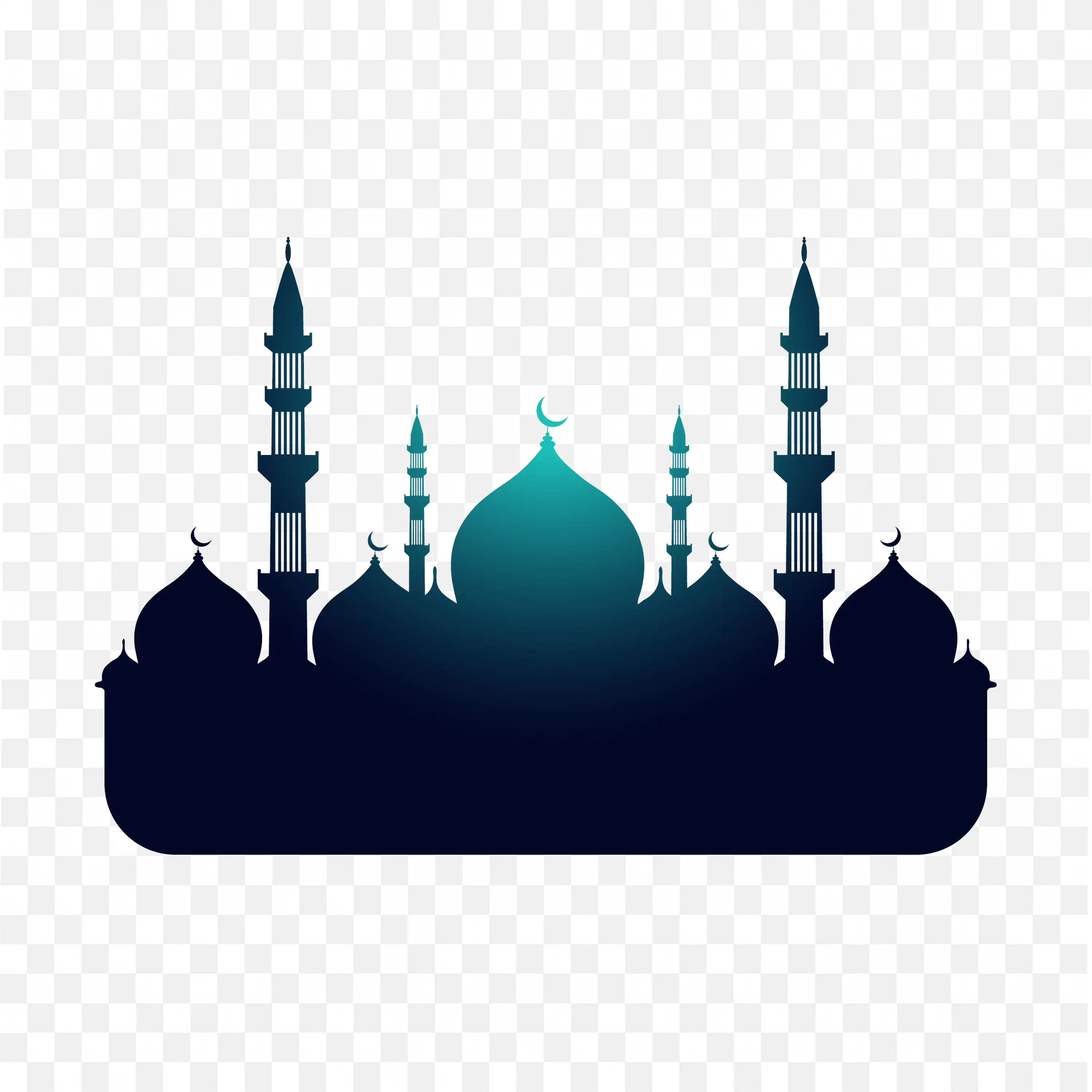 Shadow Image of a Mosque with Minarets and Crescent Moon PNG