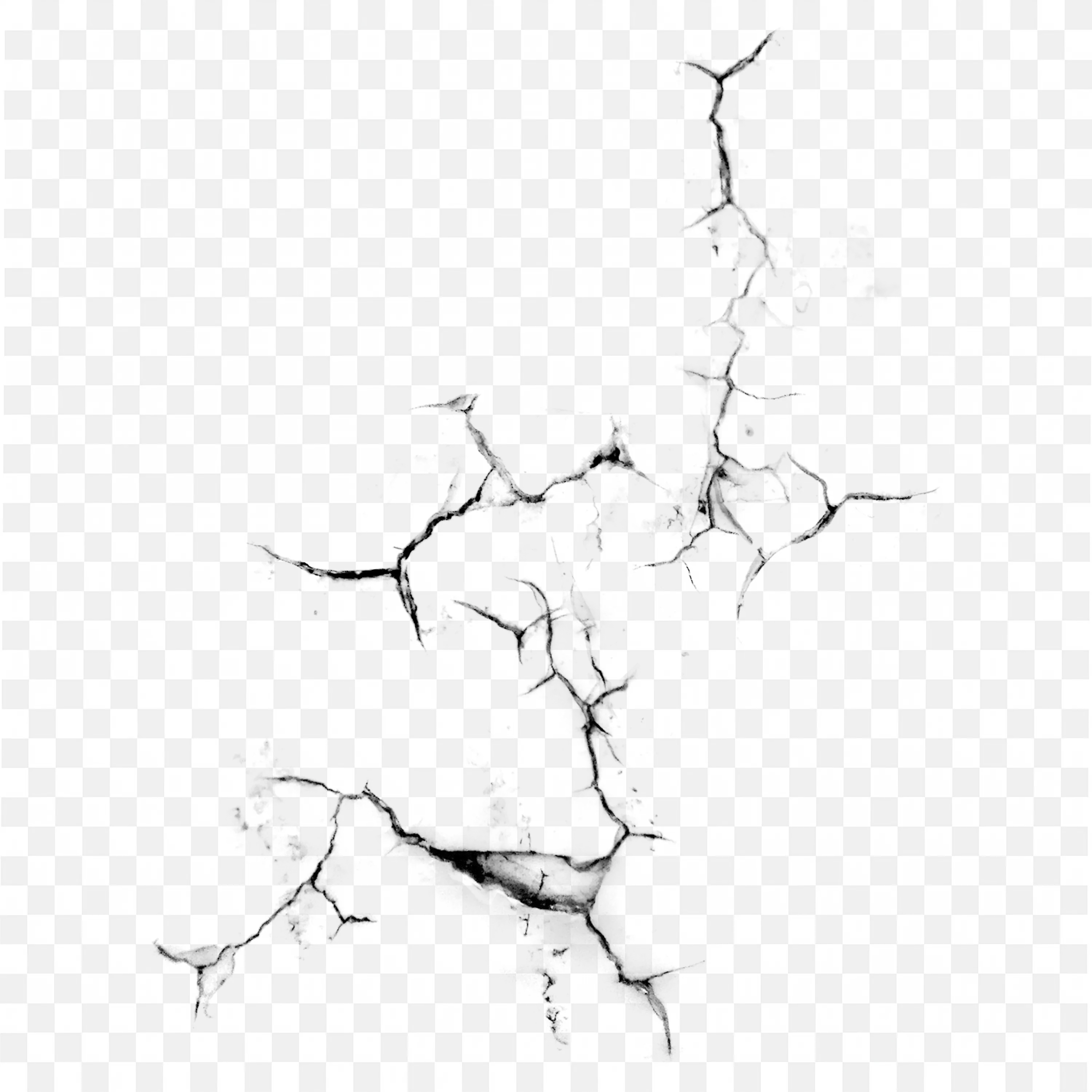 Sharp Cracked Ground Pattern in Black and White Style PNG