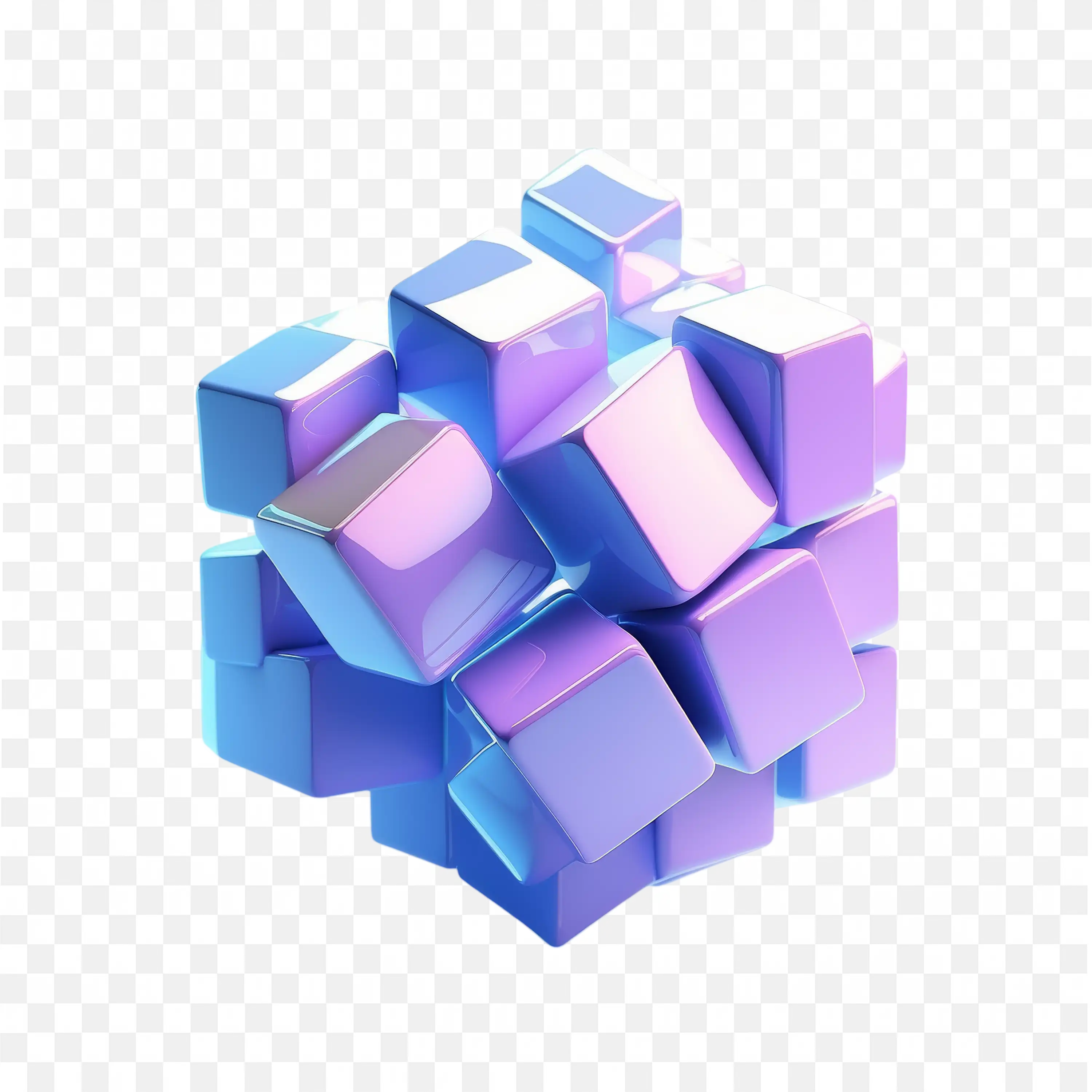 Shiny Blue and Purple Joining Cubes 3D Design Free PNG