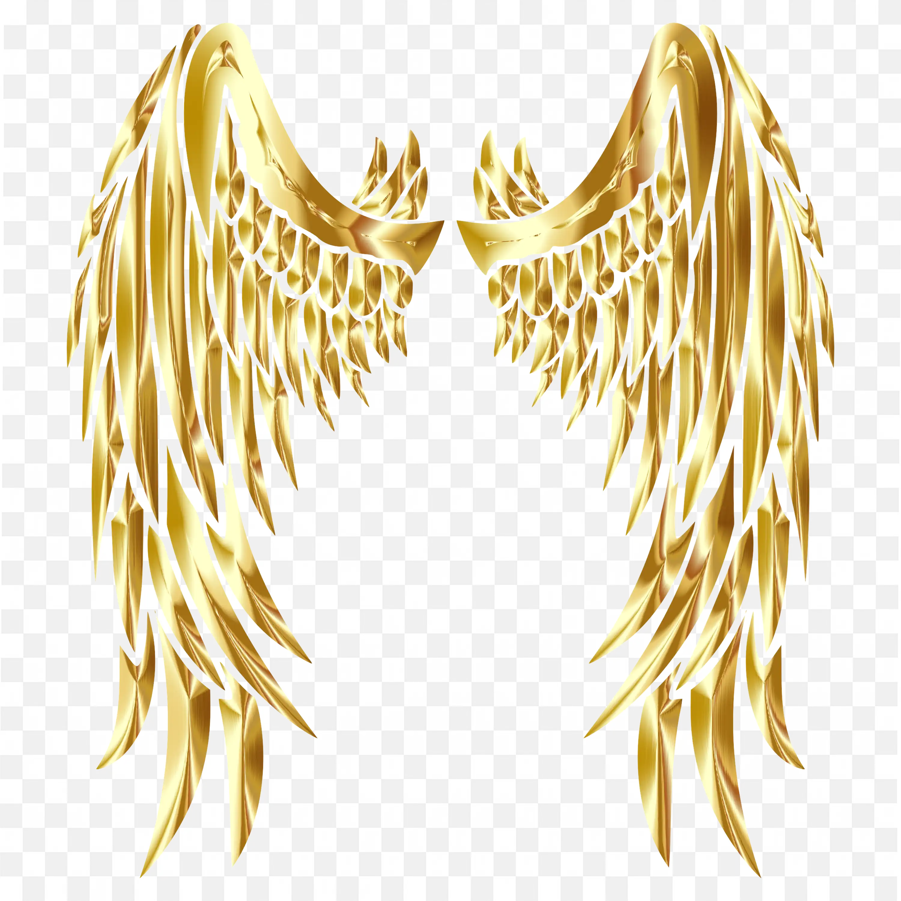 Shiny Golden Angel Wings Spread on White Background PNG