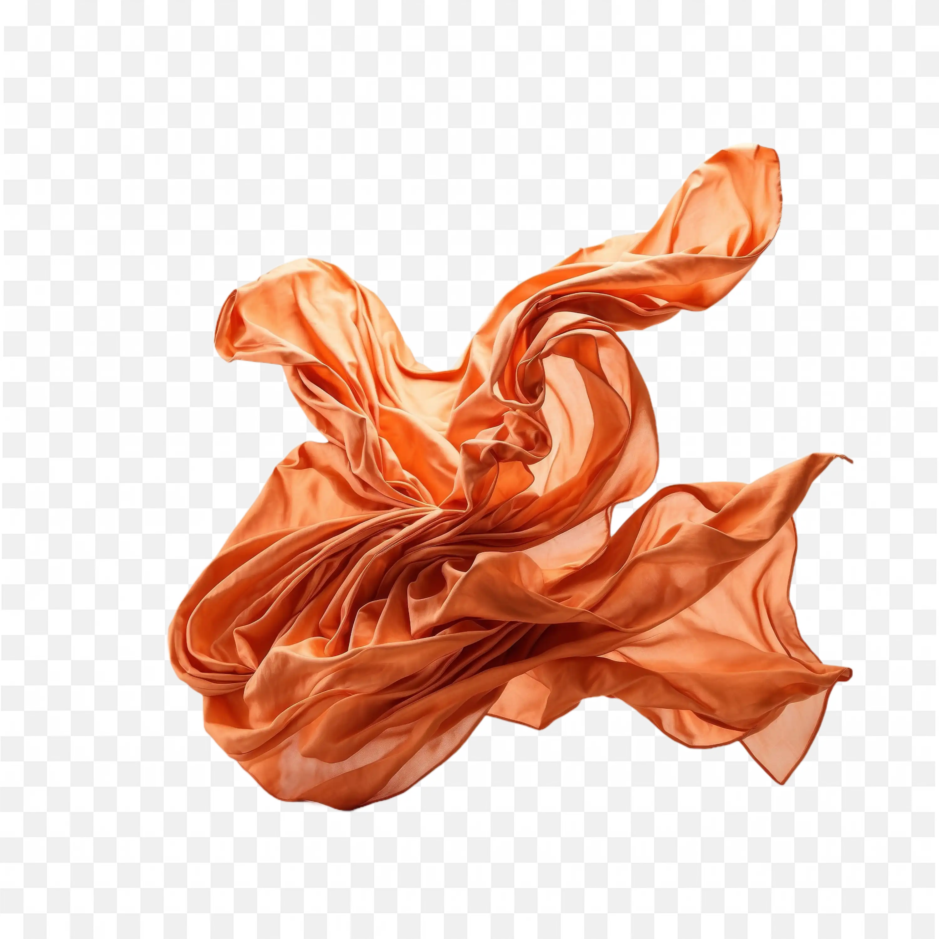Silk Orange Fabric Floating with Natural Folds and Shadows
