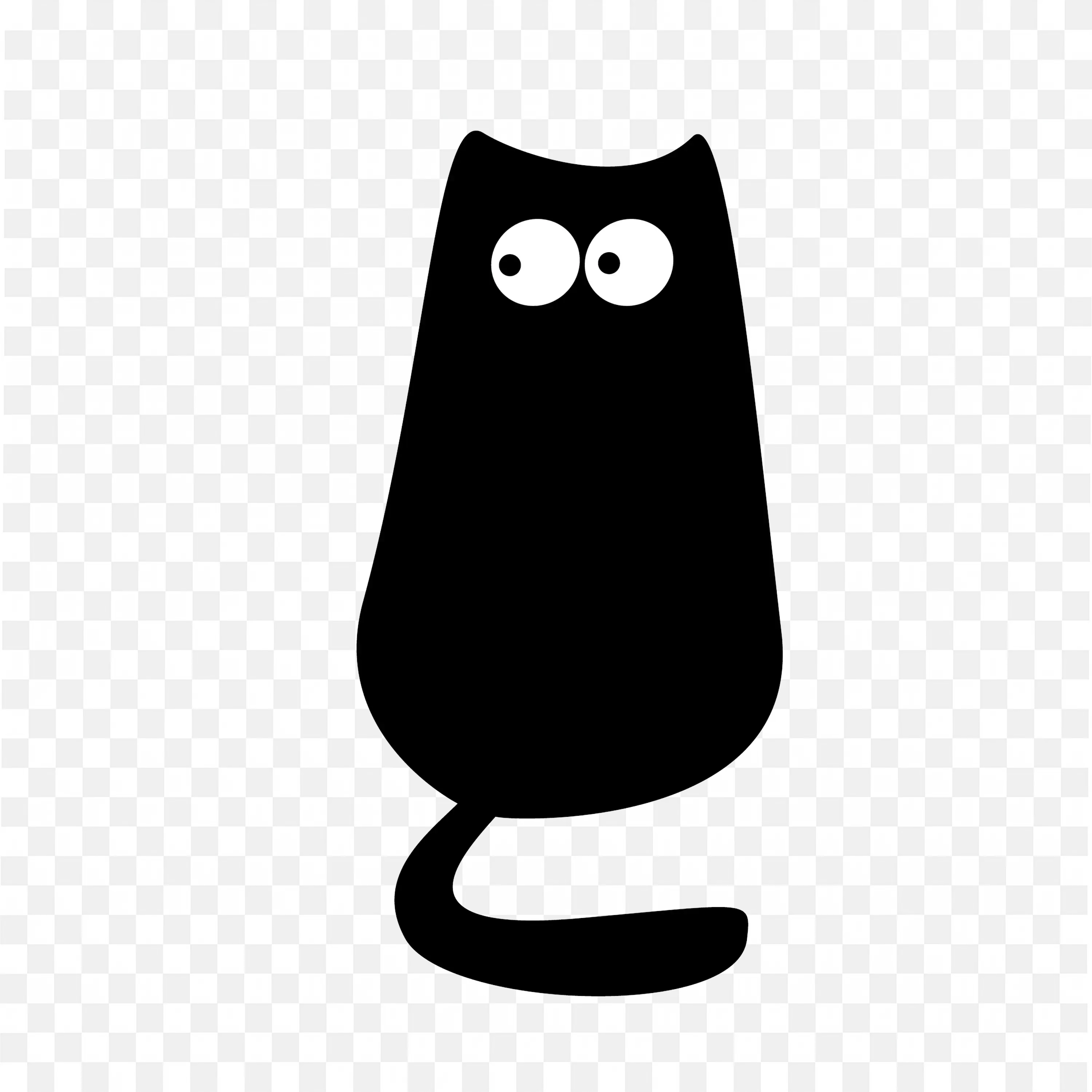 Simple Cartoon Visual of a Black Cat with Open Eyes Free Png