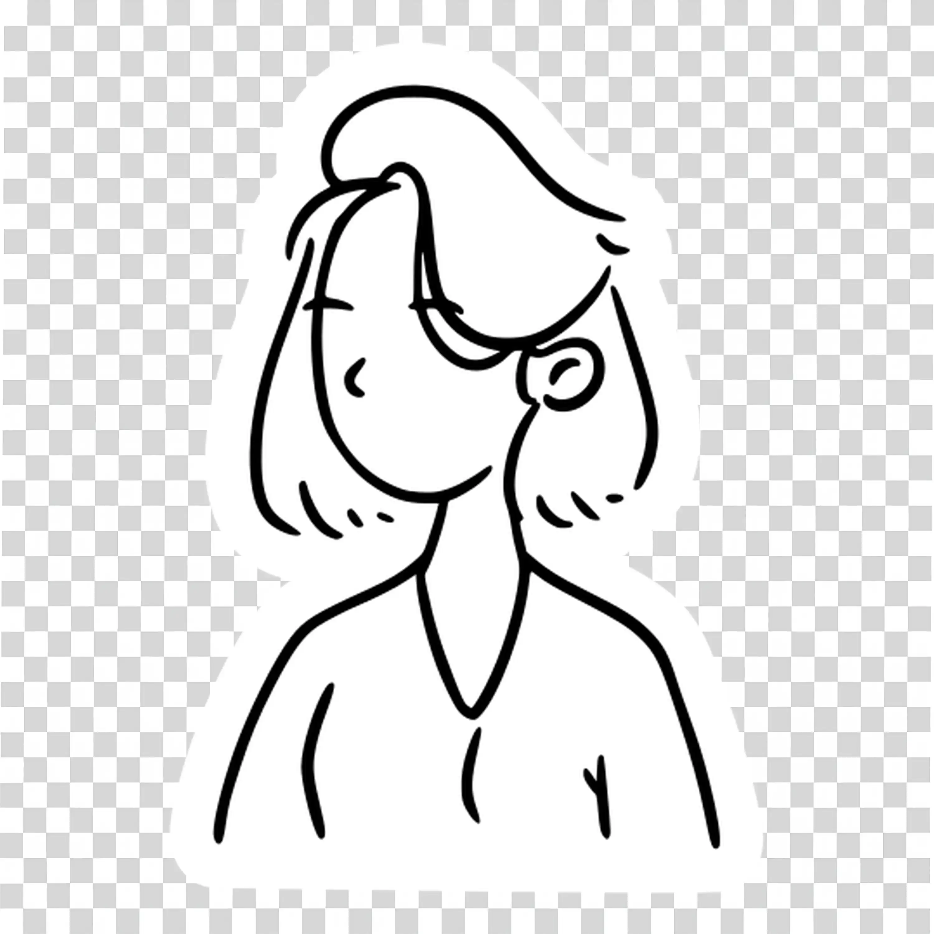 Simple line art of a woman with tied hair and earrings