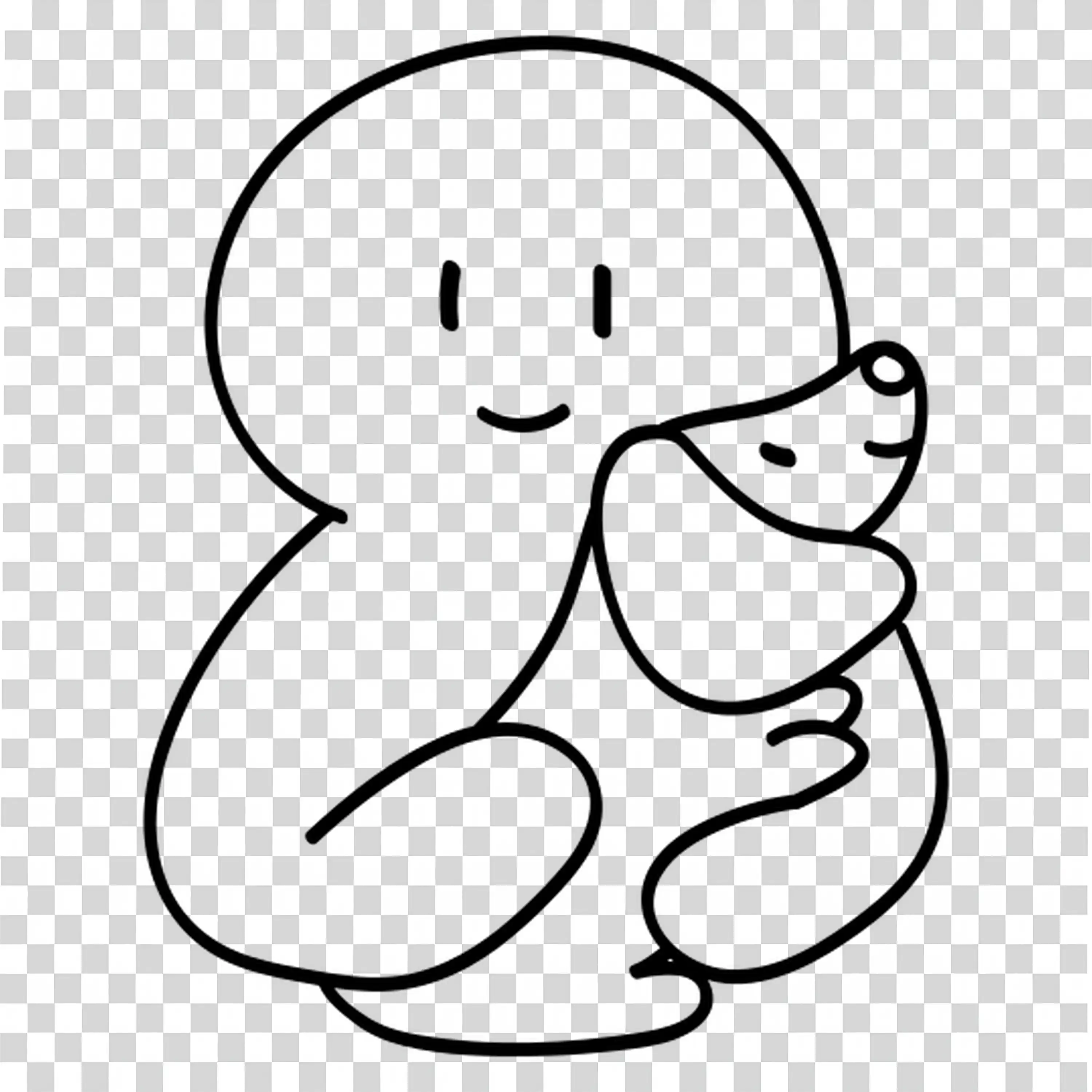 Simple line art of person hugging knees with calm expression