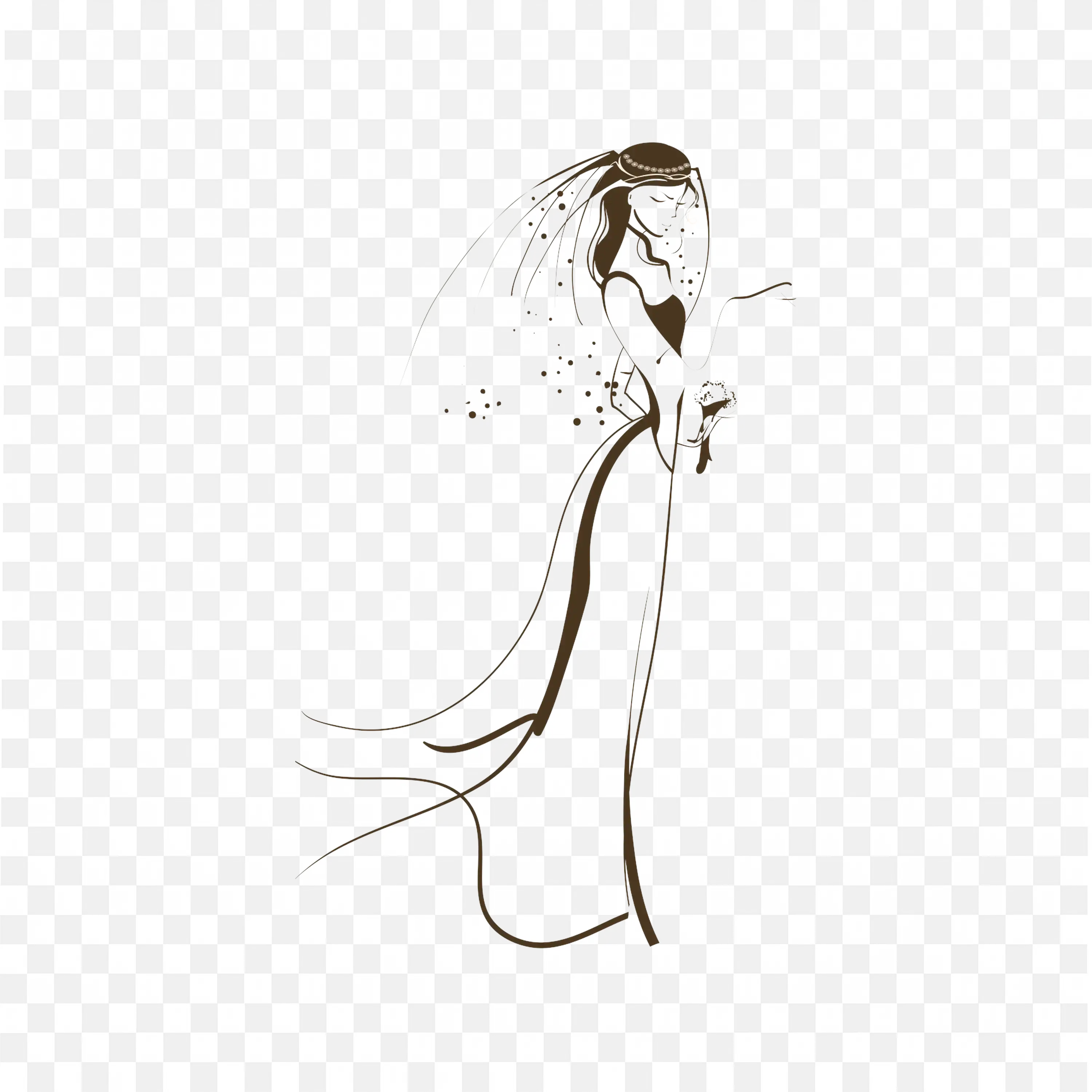 Simple Line Drawing of a Bride in a Wedding Dress PNG