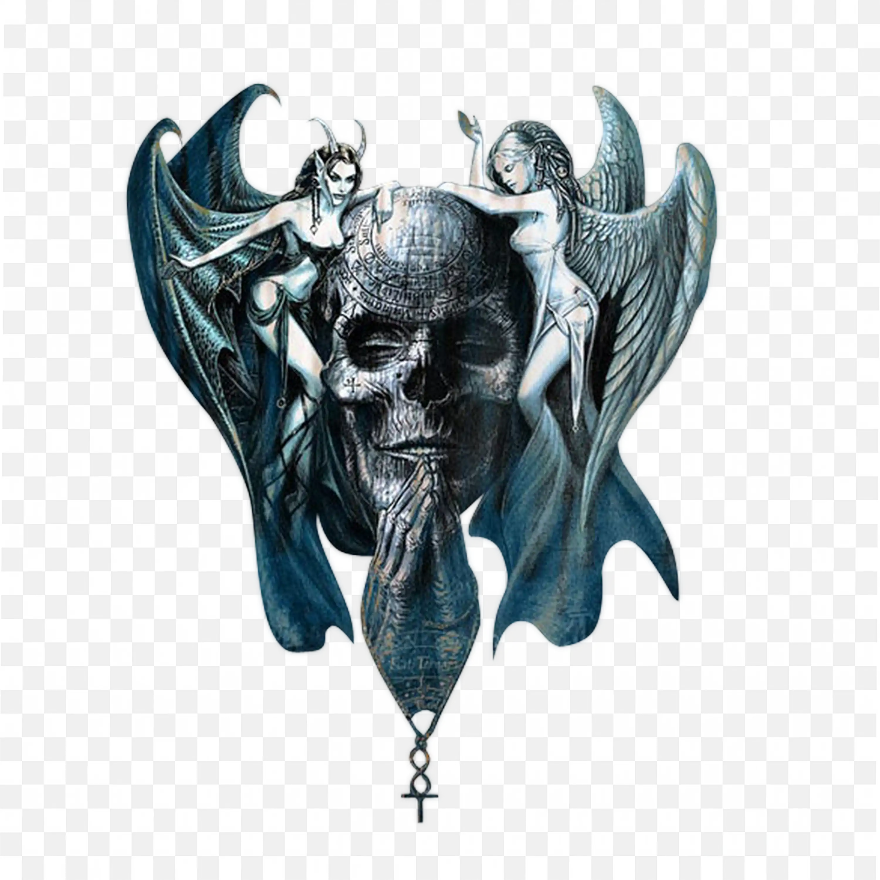 Skull with Angels and Wings in a Dark Fantasy Design PNG
