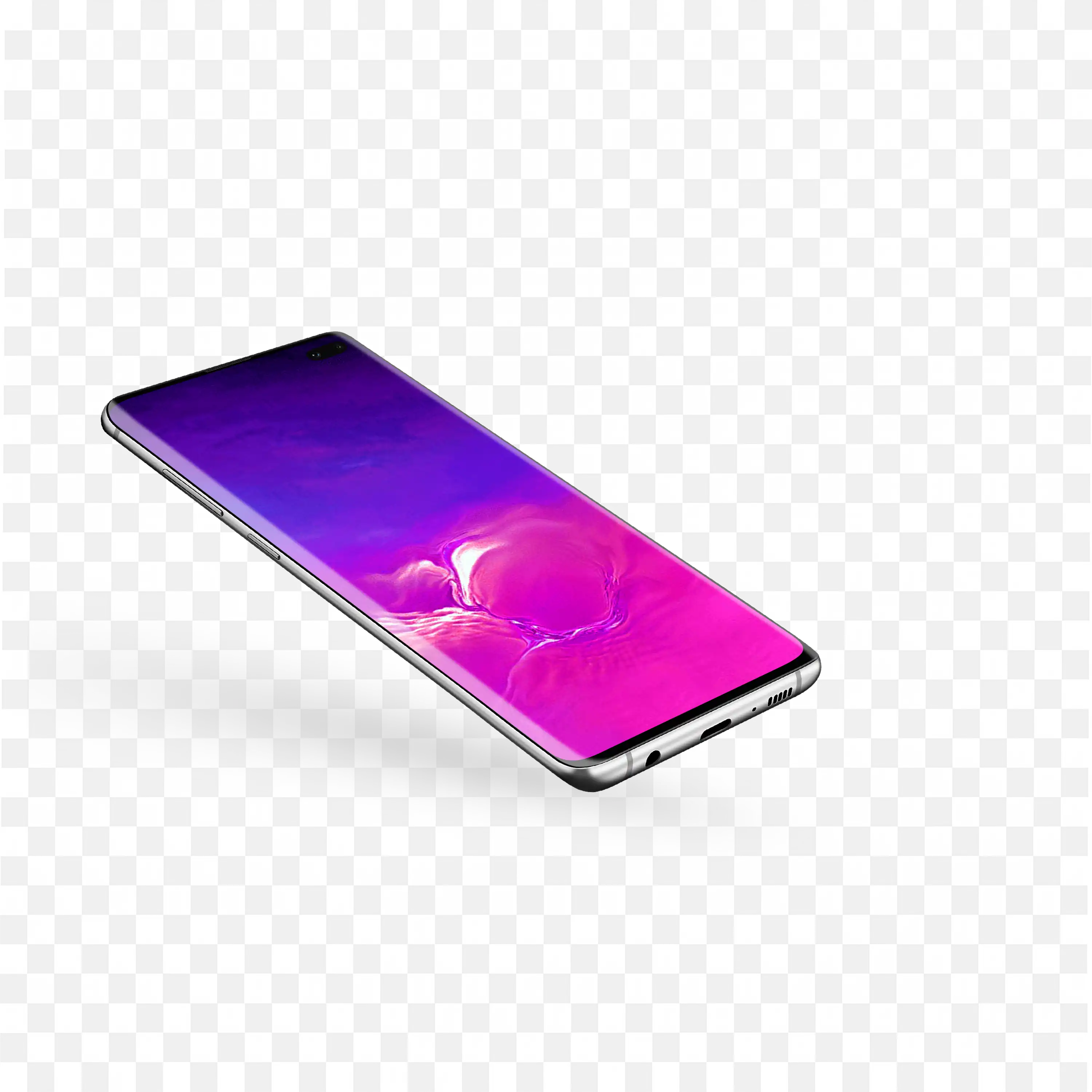Smartphone with Glowing Pink Screen and Shadow Free PNG