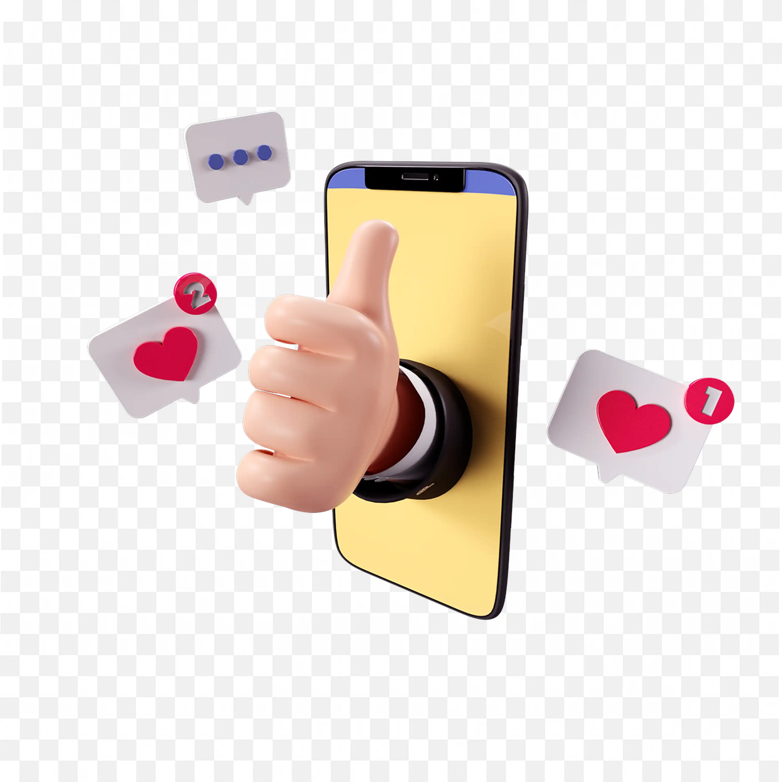 Smartphone Thumbs Up with Social Media Icons Free PNG