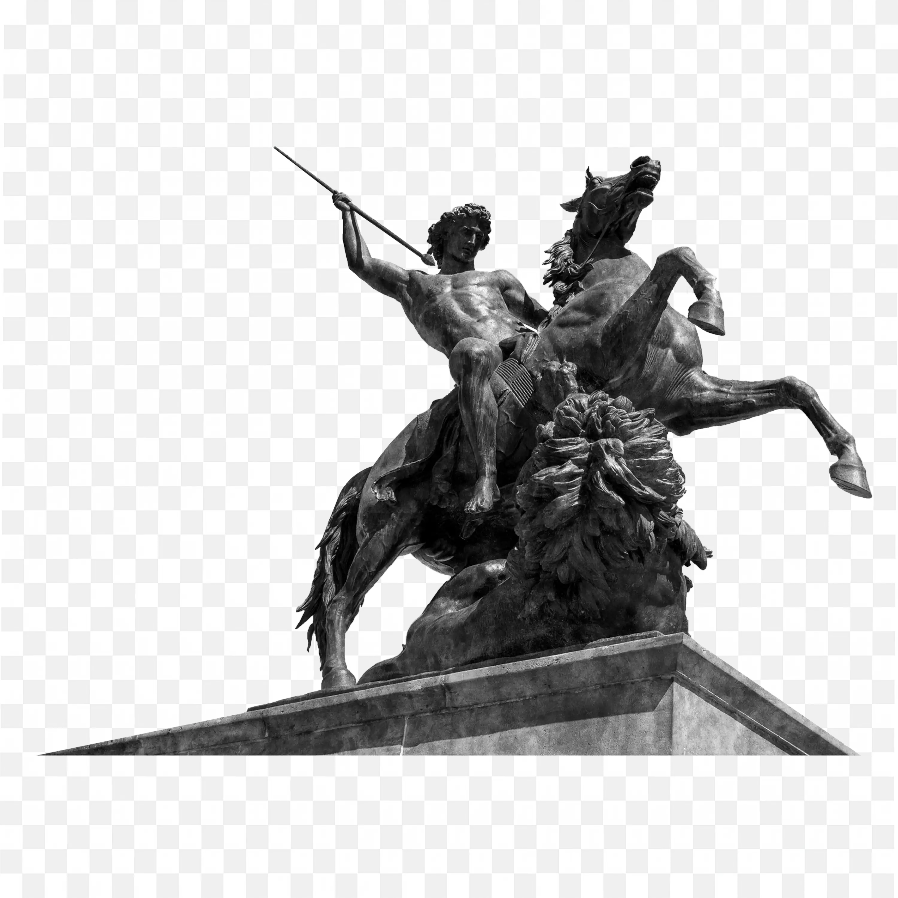 Statue of Warrior on Horse Holding Spear Free PNG Image