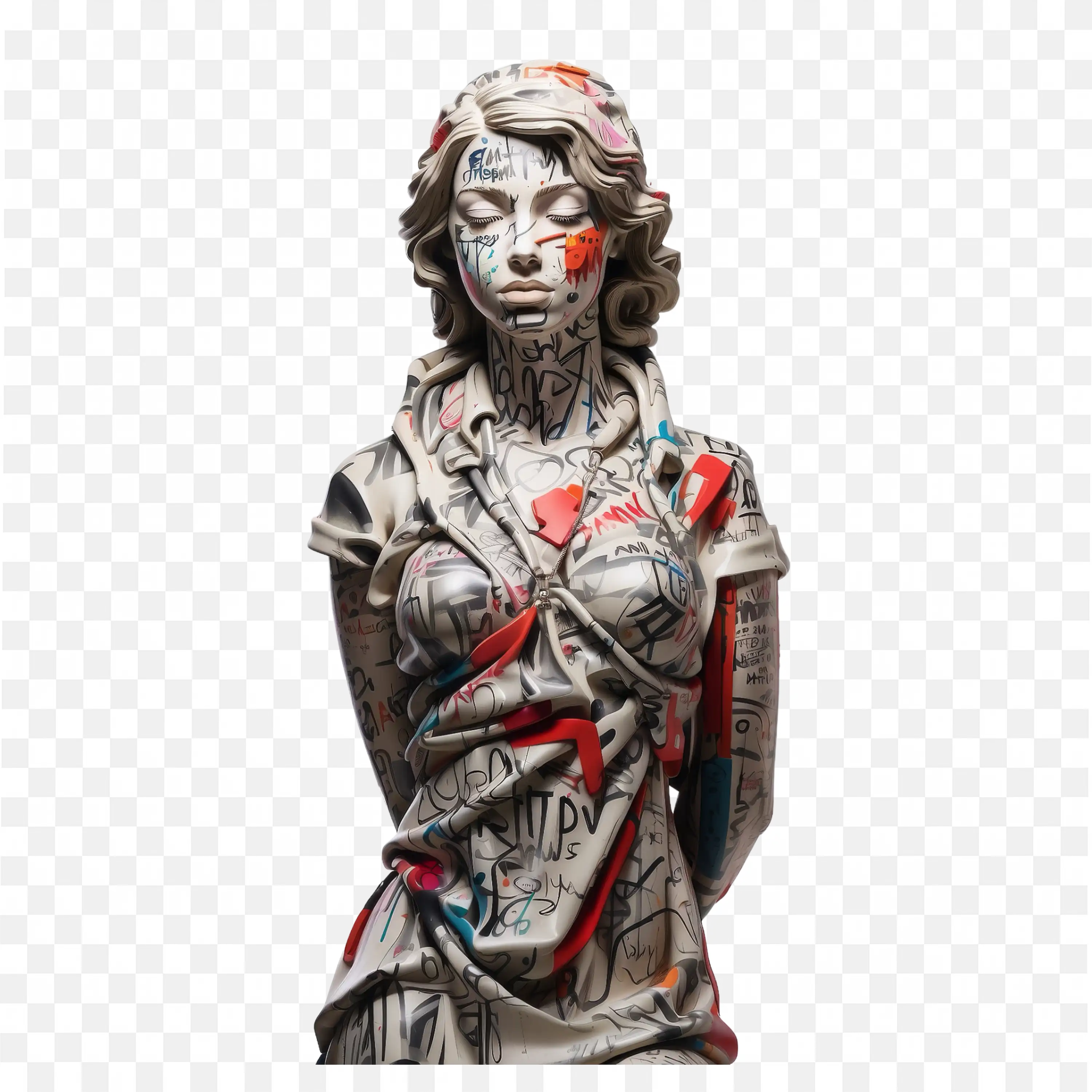 Statue Sculpture with Tattoo Patterns on Body Clip Art PNG