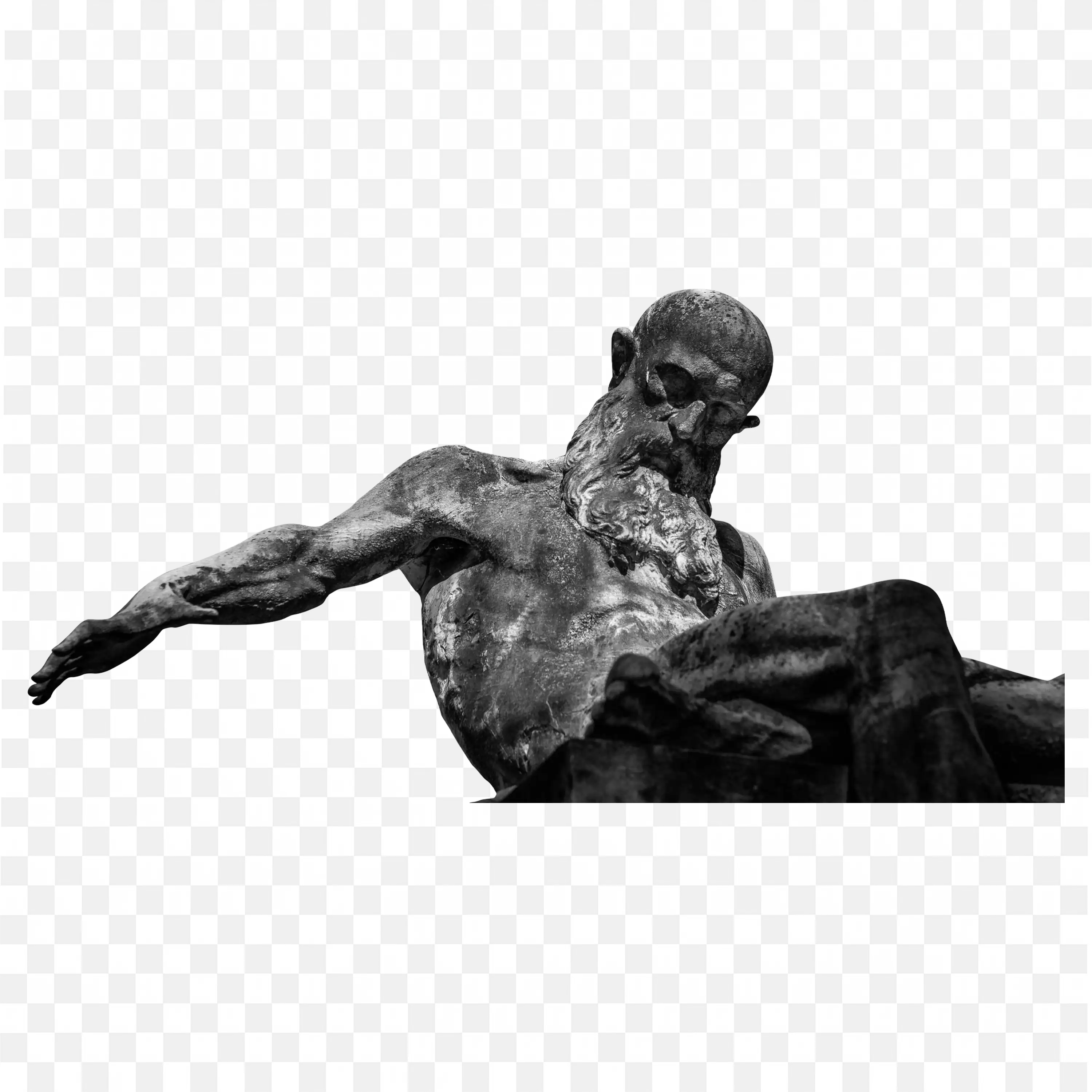 Stone Sculpture of a Muscular Seated Man PNG Download