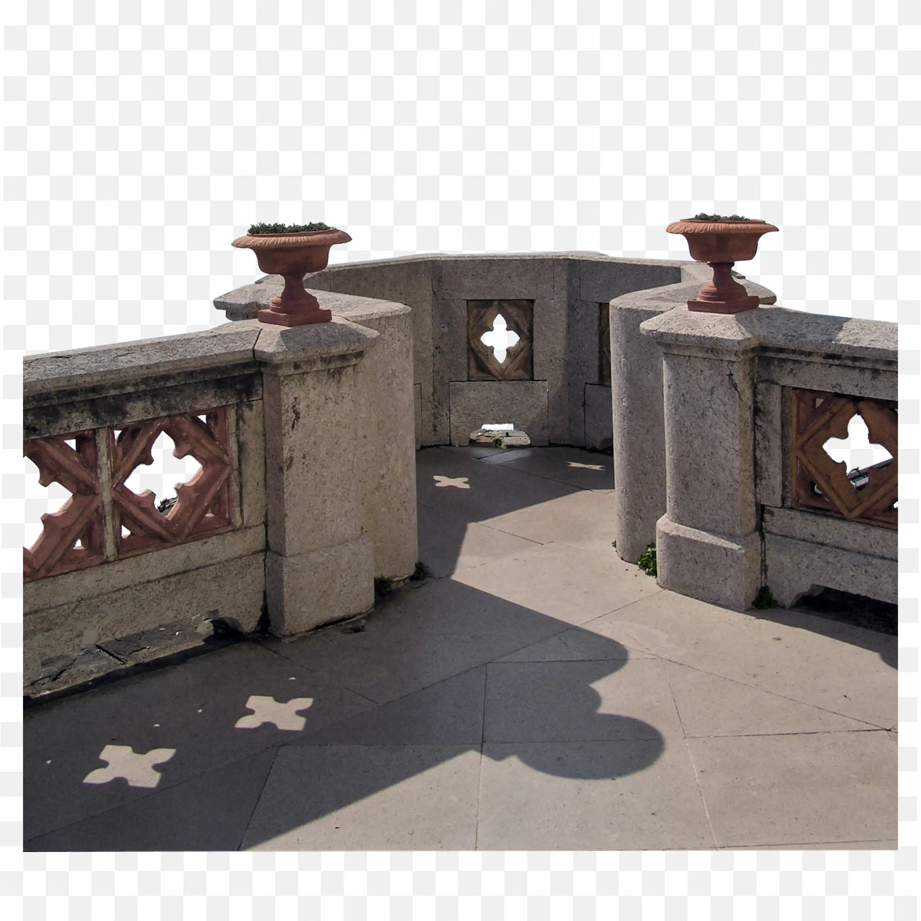 Stone Terrace with Pillars Casting Shadows in Sun Free PNG