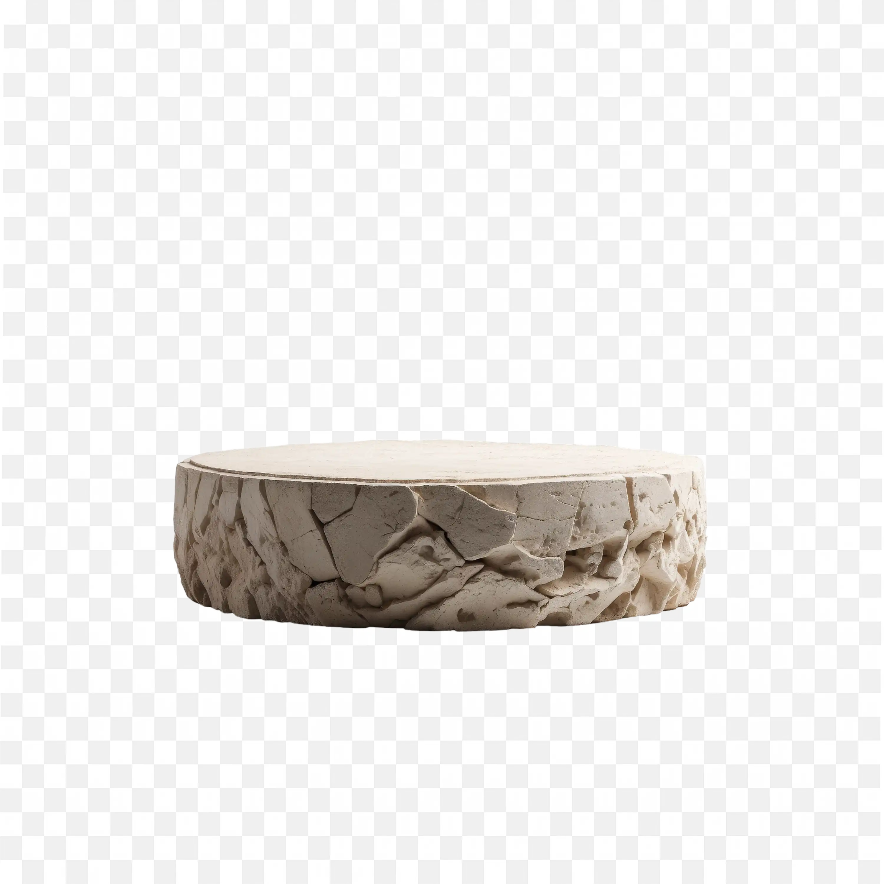 Stone Wood Textured Circular Podium on White Free PNG