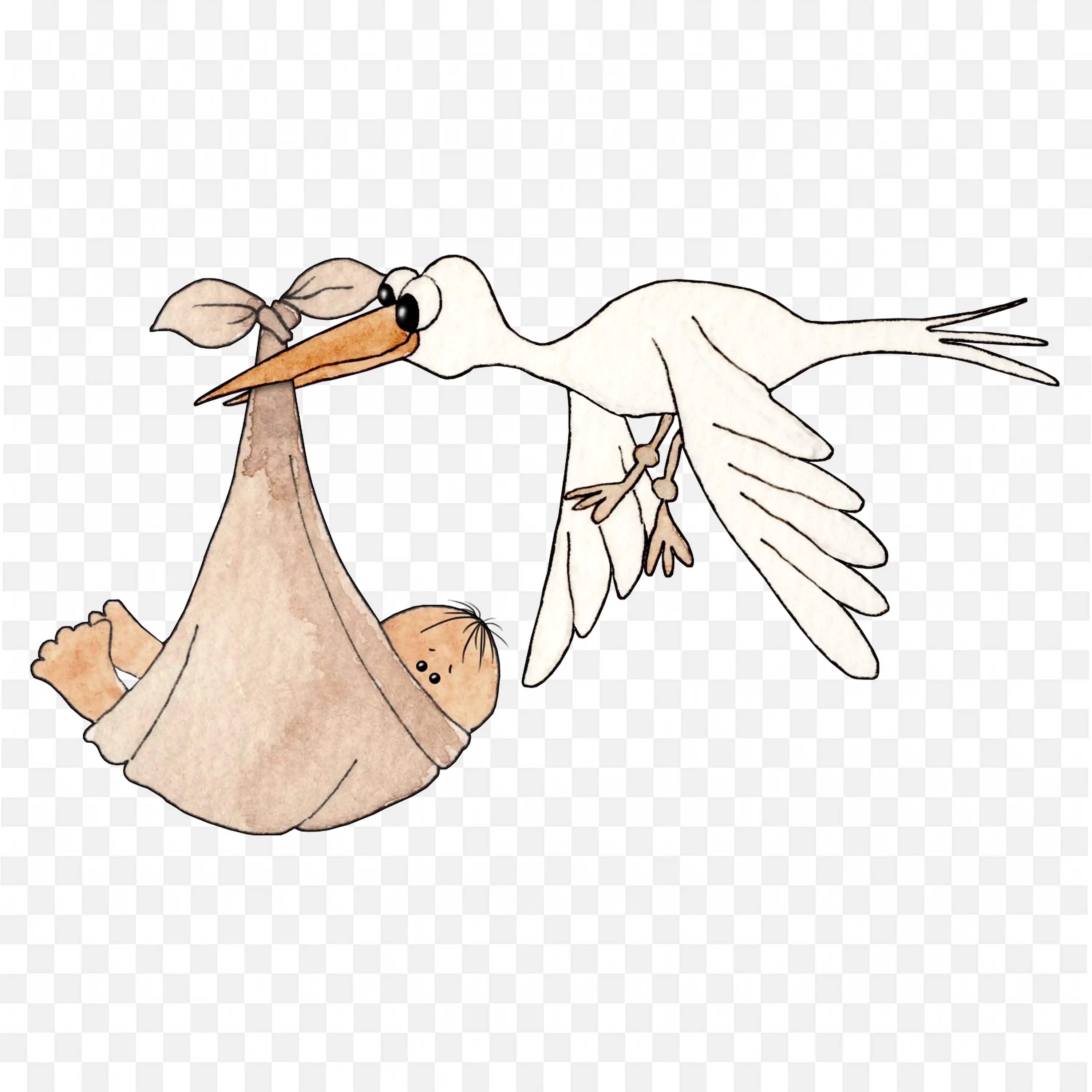 Stork Carrying a Baby Bundle Flying Free PNG Download