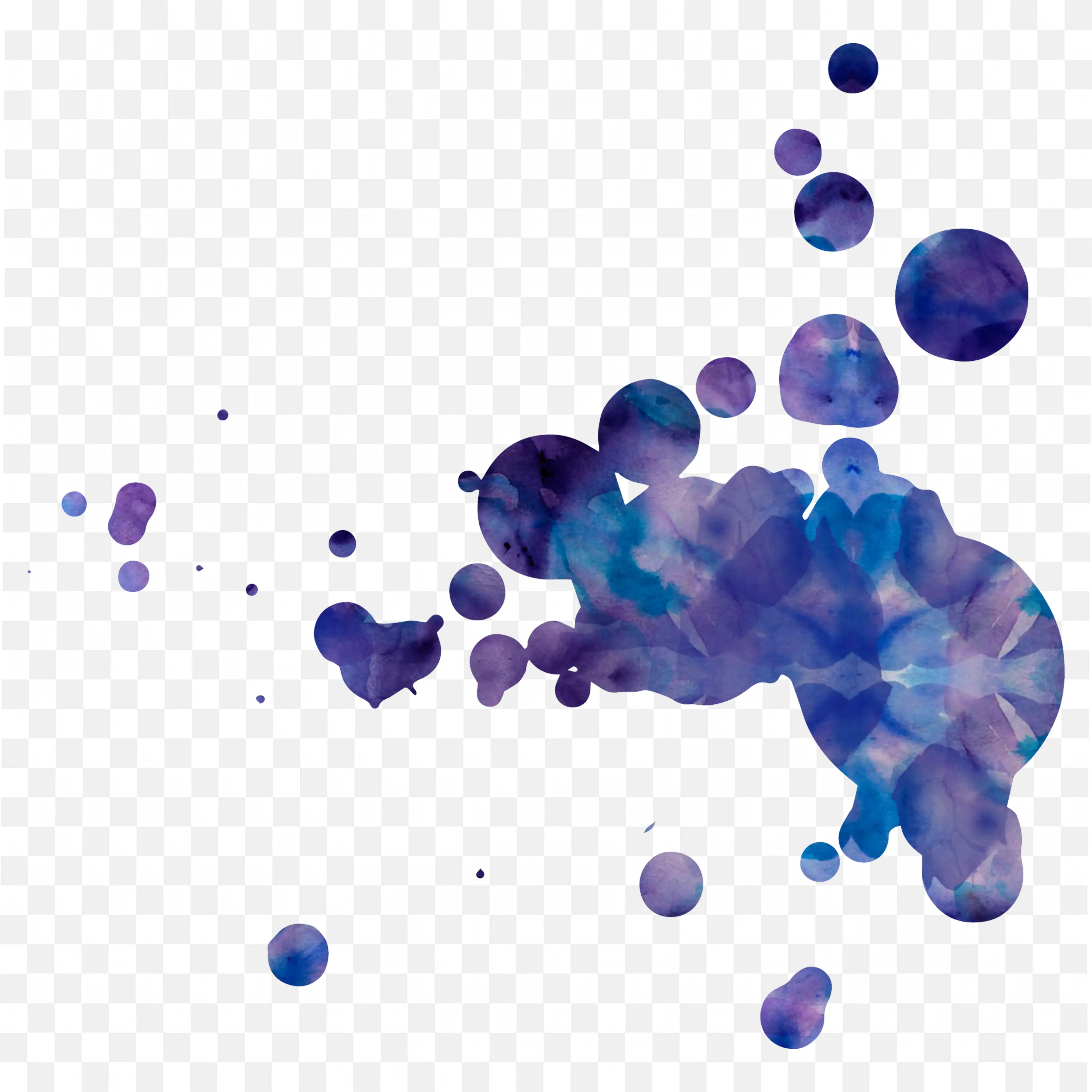 Stylized Blue and Purple Watercolour Paint Drops Clip Art