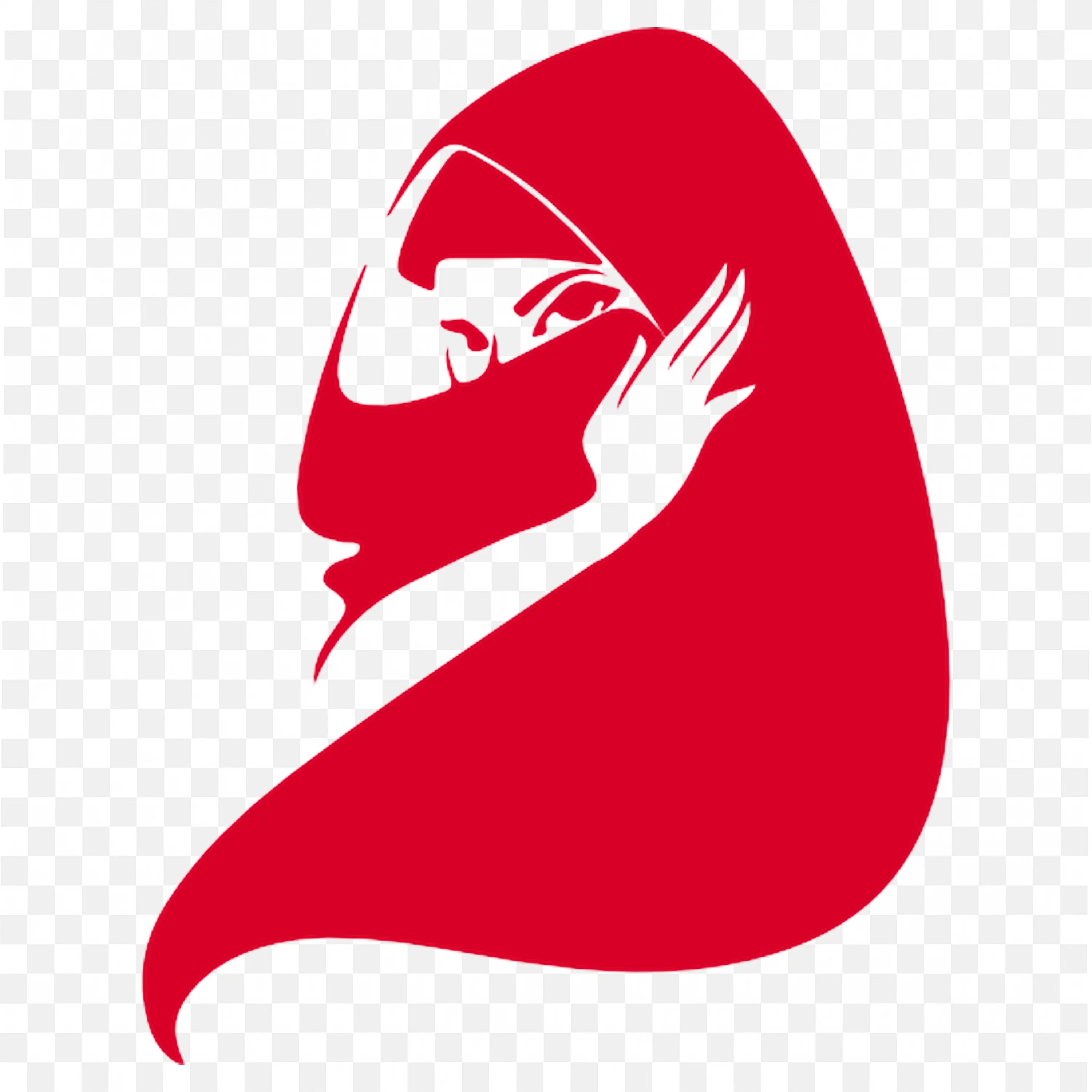 Stylized Red Shadow of a Woman Covering Her Face with Veil