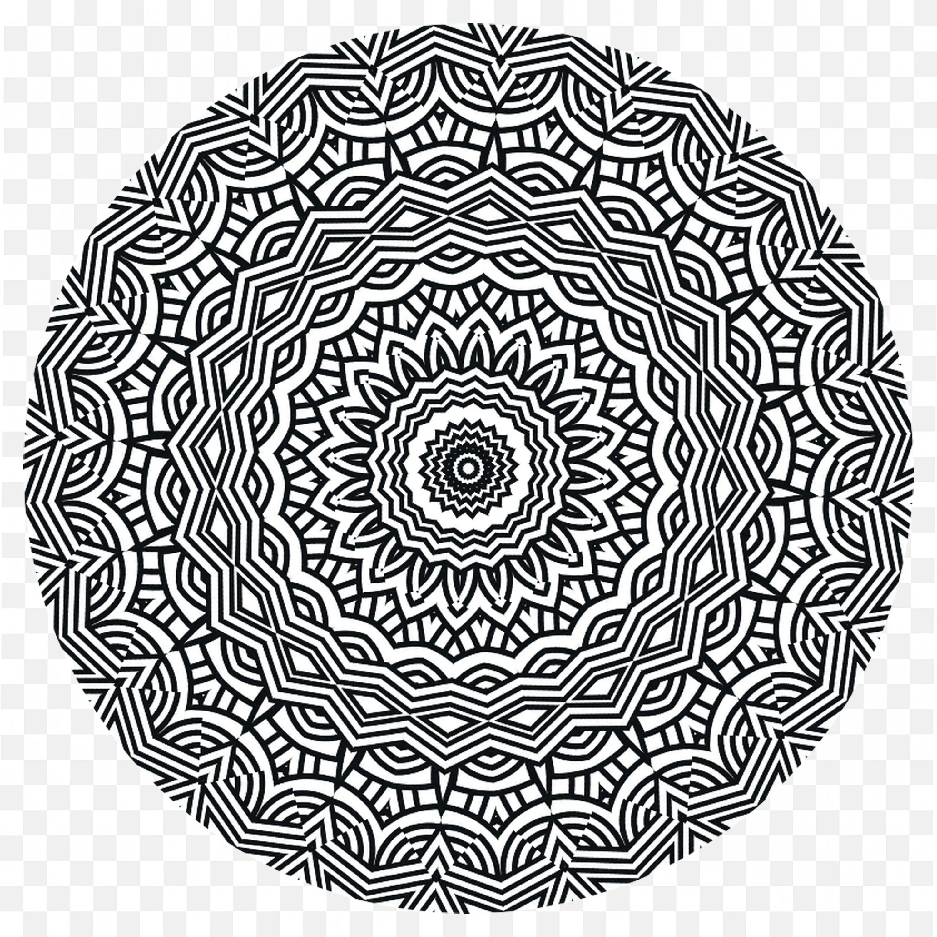 Symmetrical Black and White Mandala with Details PNG Image