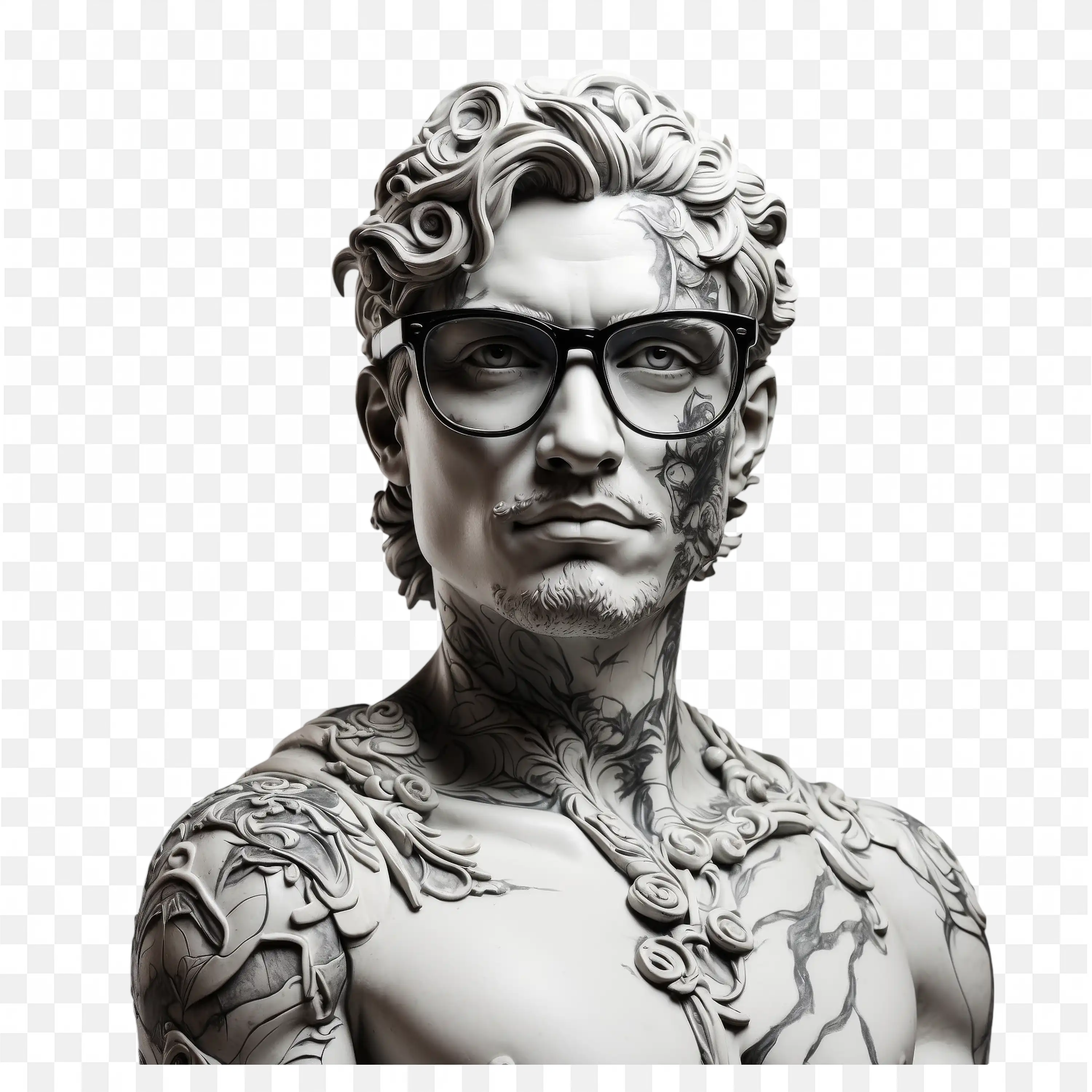 Tattooed Male Statue Wearing Stylish Eyeglasses Clip Art