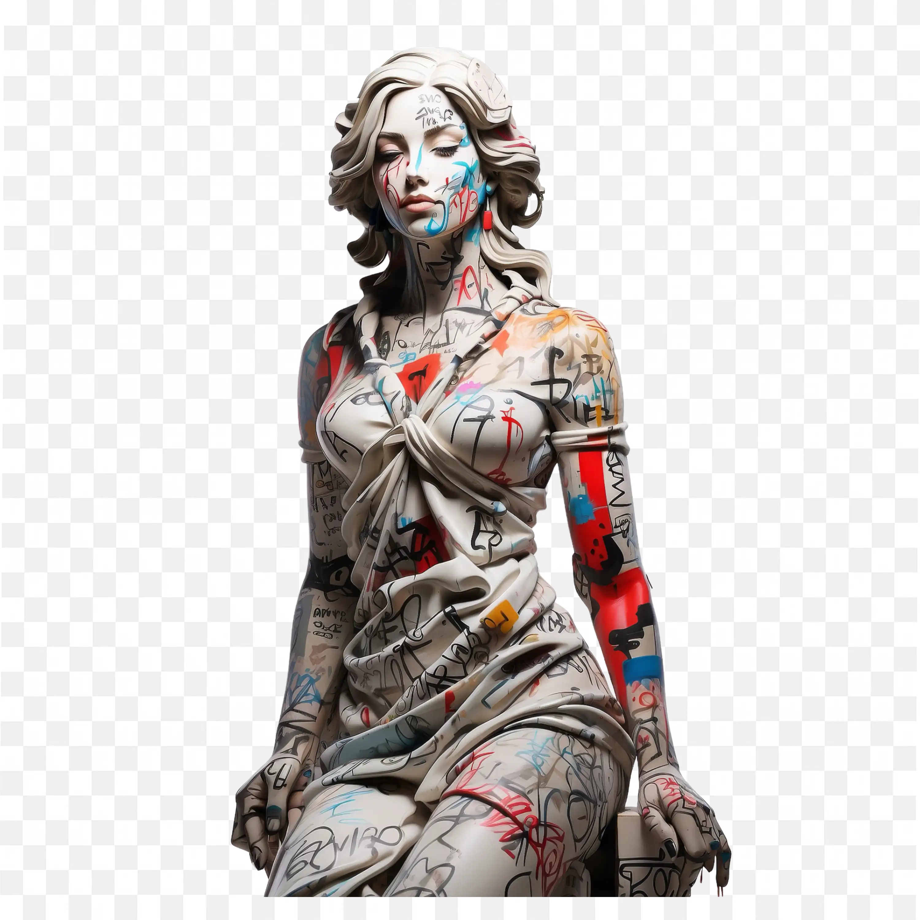 Tattooed Statue of a Woman with Detailed Art and Colours