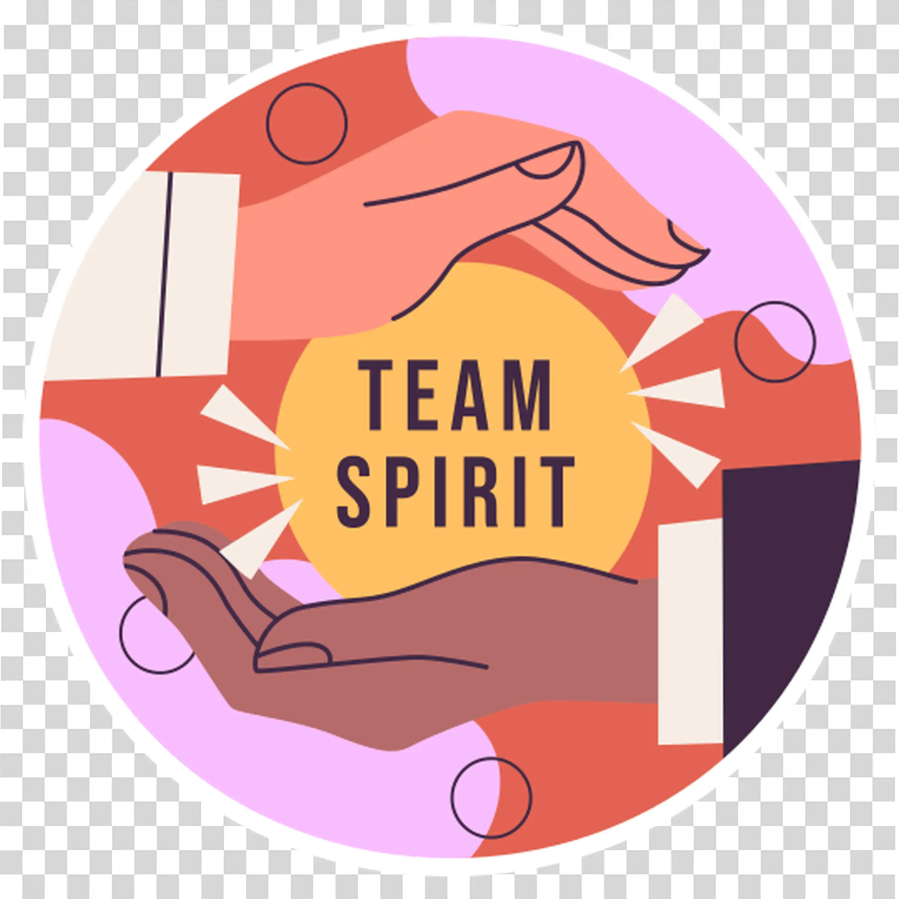 Team members celebrating unity with team spirit sign