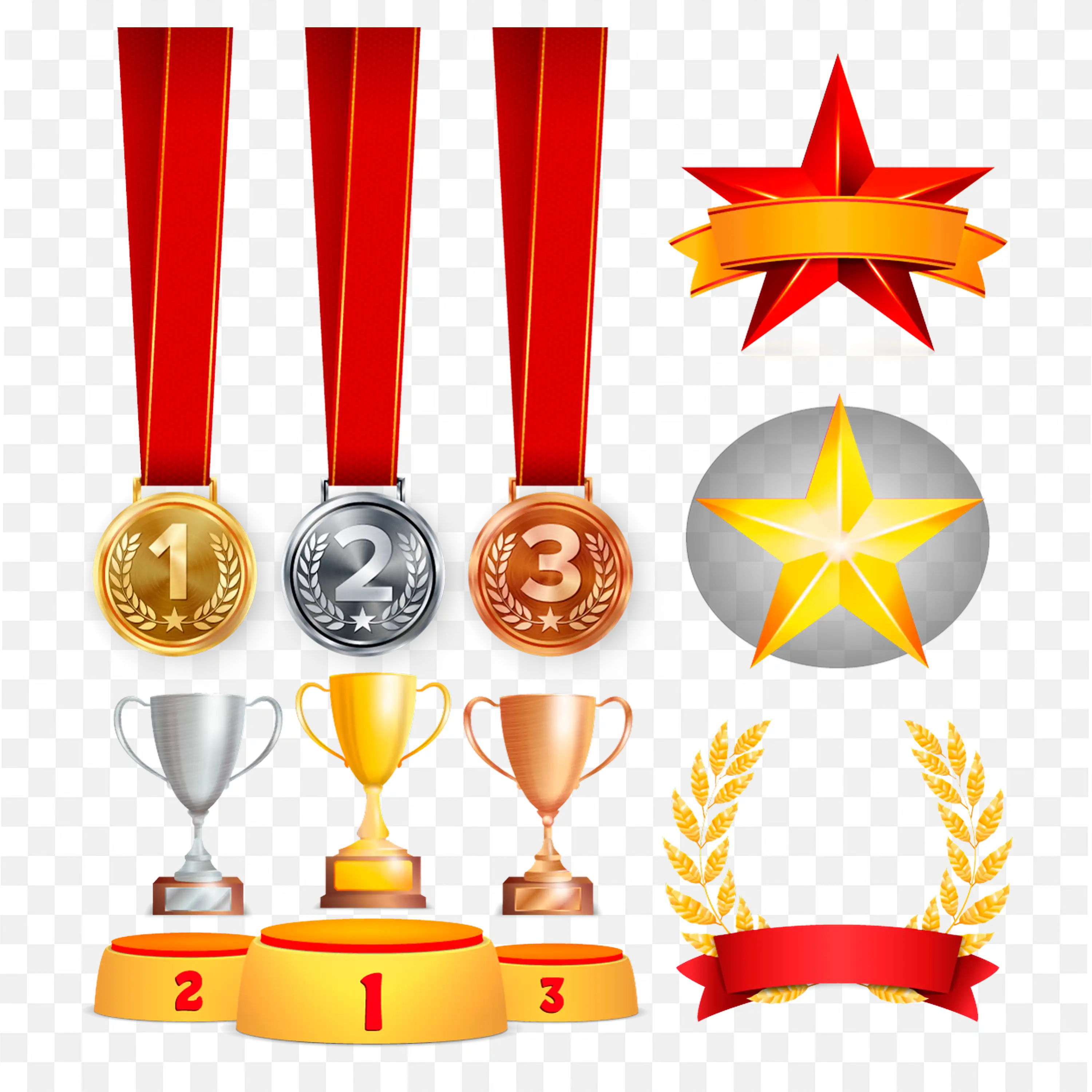 Trophies Medals Ribbons and Stars Award Winning PNG Image